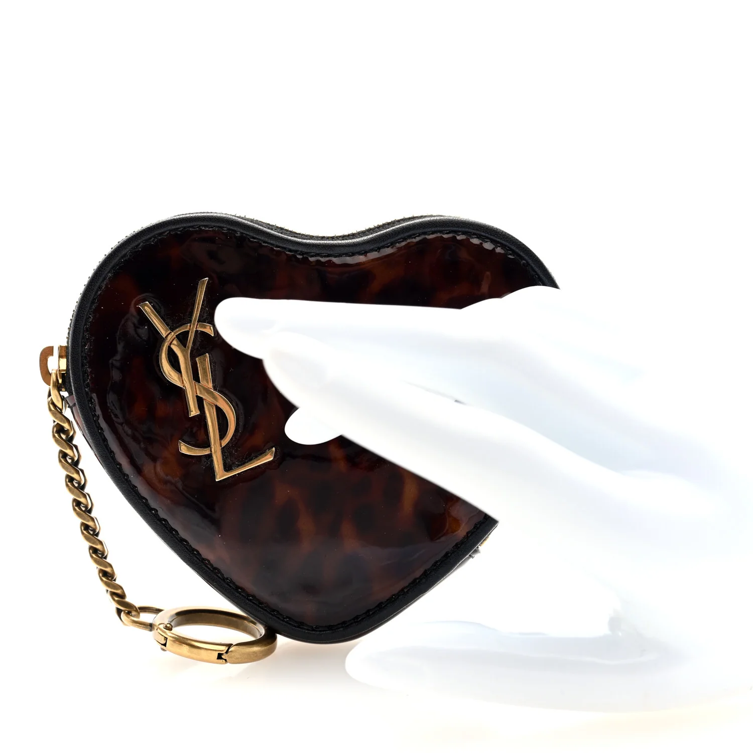 Patent Leopard Print Monogram Heart Key Pouch Tortoise Brown Black - Image 2