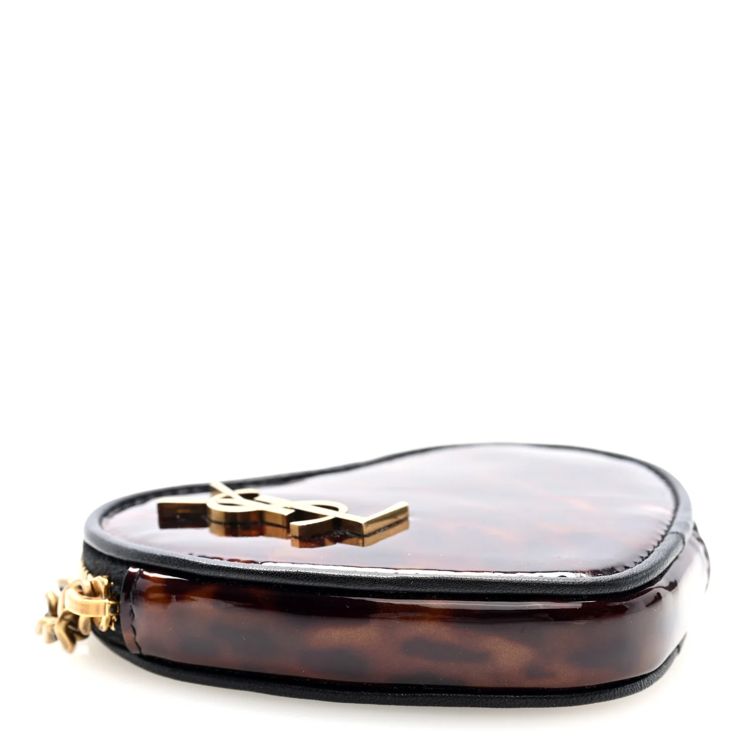 Patent Leopard Print Monogram Heart Key Pouch Tortoise Brown Black - Image 4