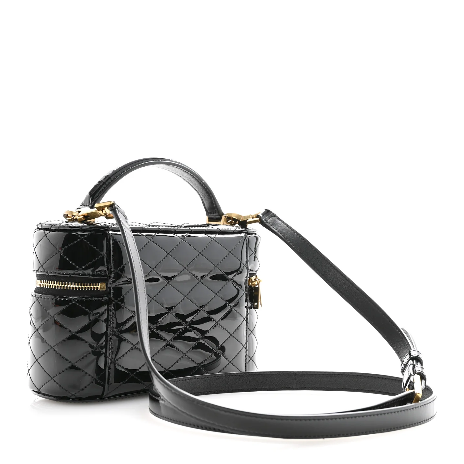 Patent Quilted Gaby Vanity Bag Black - Image 3