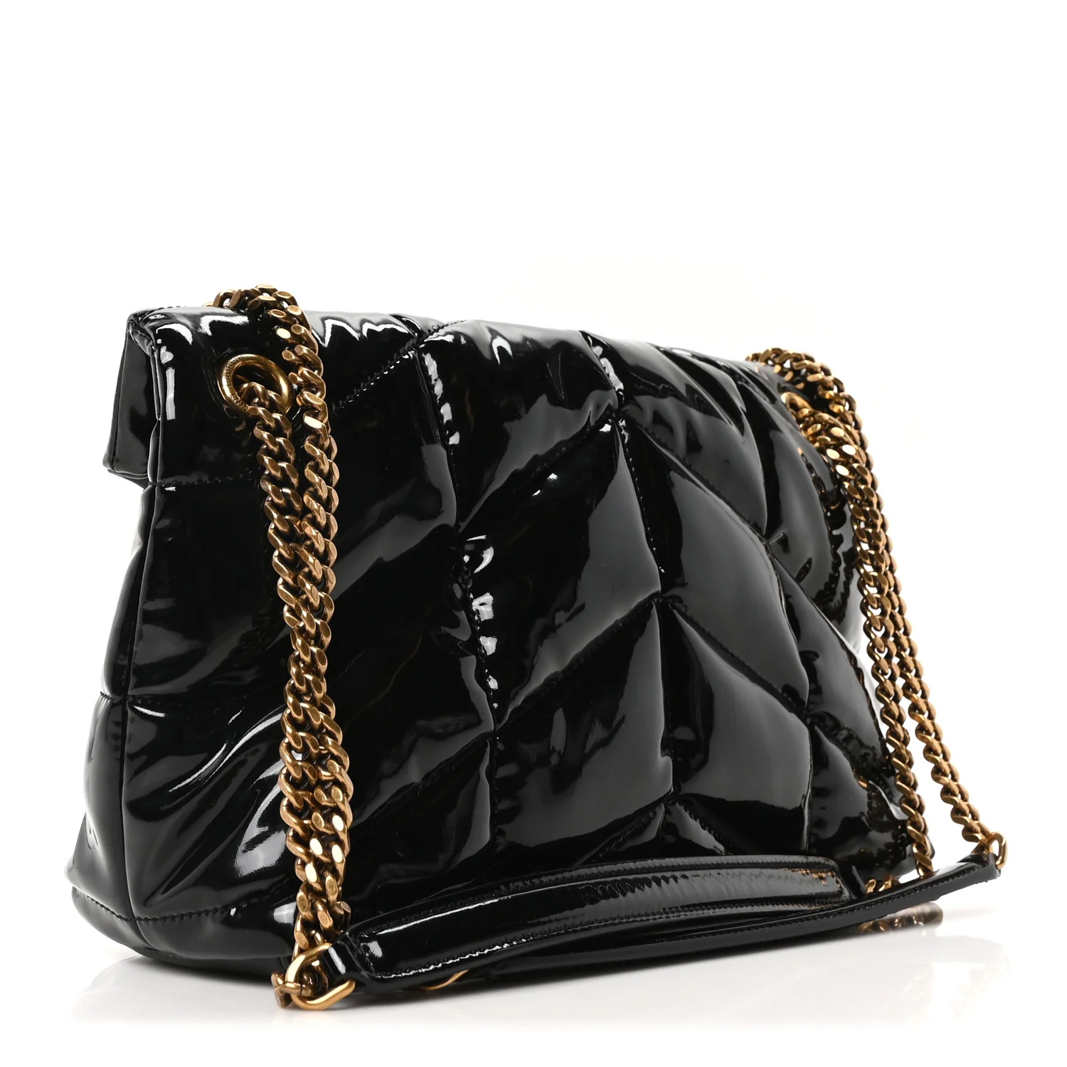 Patent Quilted Small Loulou Puffer Monogram Chain Satchel Black - Image 3