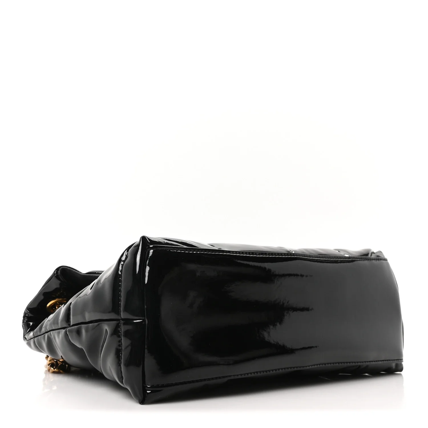 Patent Quilted Small Loulou Puffer Monogram Chain Satchel Black - Image 4