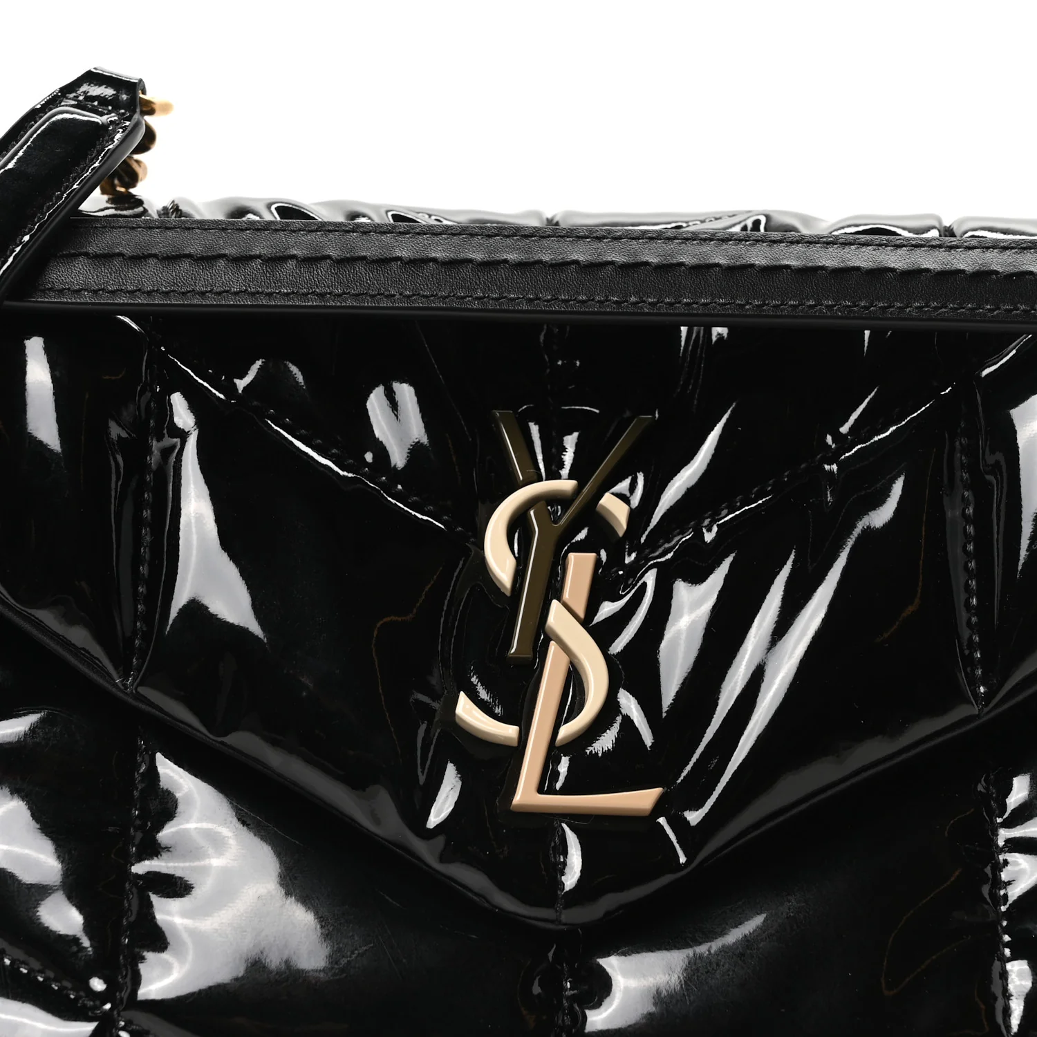 Patent Quilted Small Loulou Puffer Monogram Chain Satchel Black - Image 7
