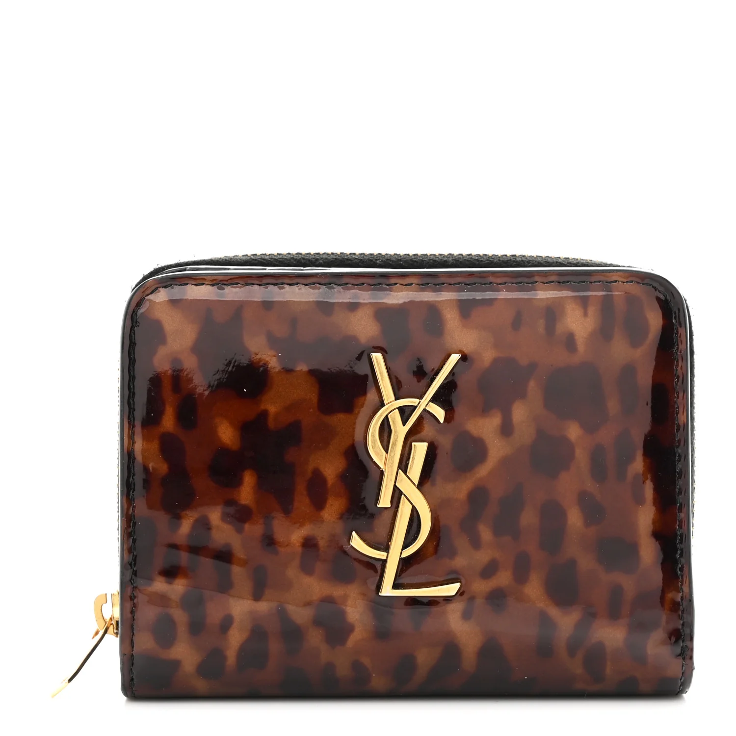 Patent Tartarugato Monogram Compact Wallet Brown