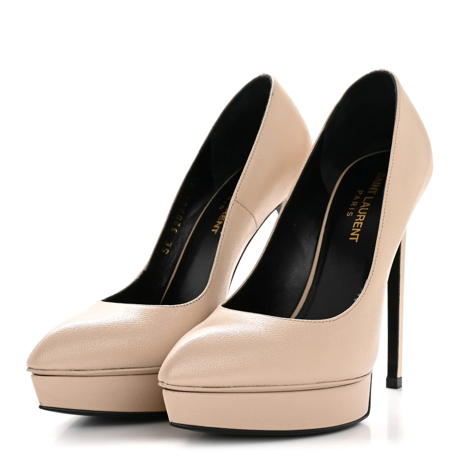 Pebbled Patent Calfskin Janis 105 Platform Pumps 37 Nude - Image 4