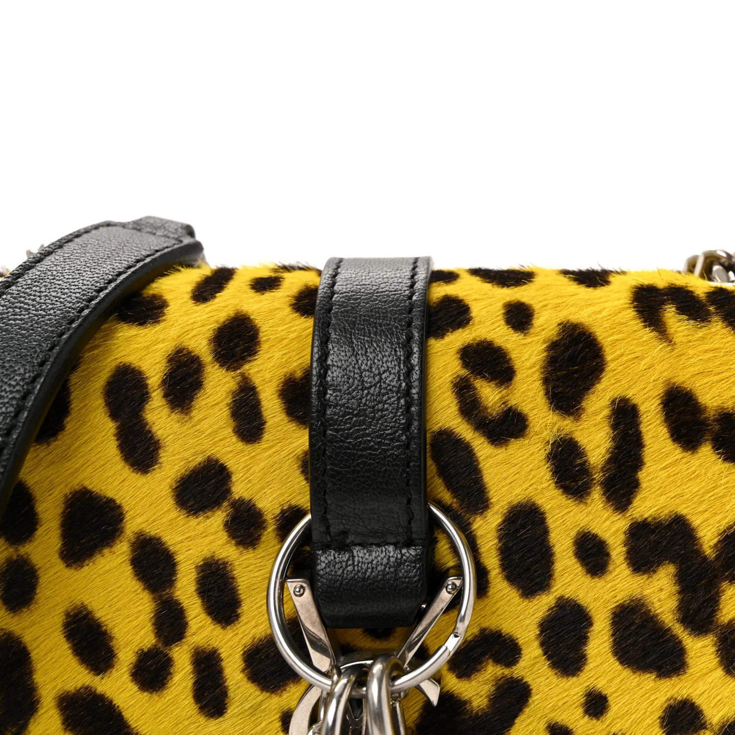 Pony Hair Calfskin Monogram Leopard Print Baby Punk Chain Bag Yellow - Image 7