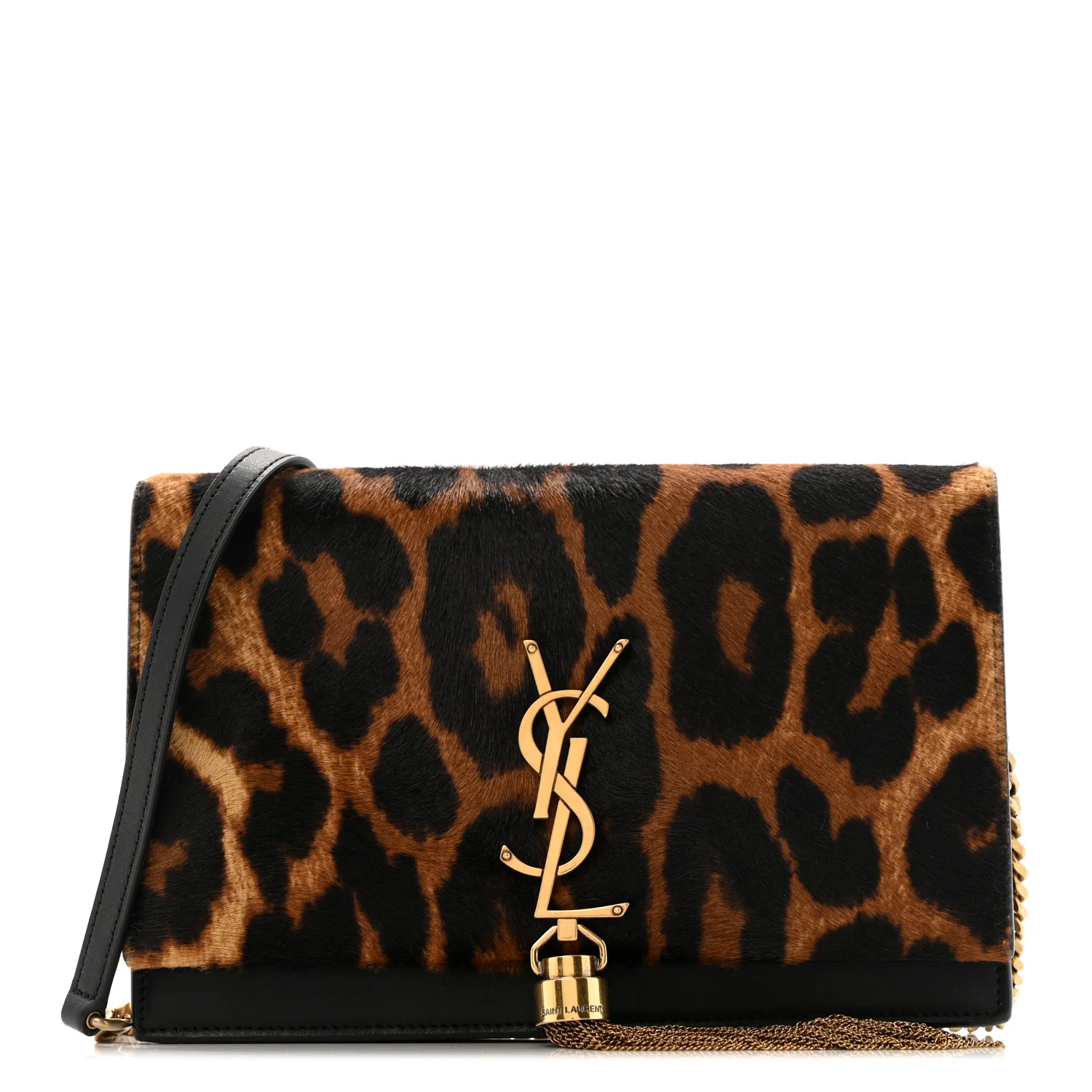 Pony Hair Leopard Print Classic Monogram Kate Tassel Chain Wallet Black