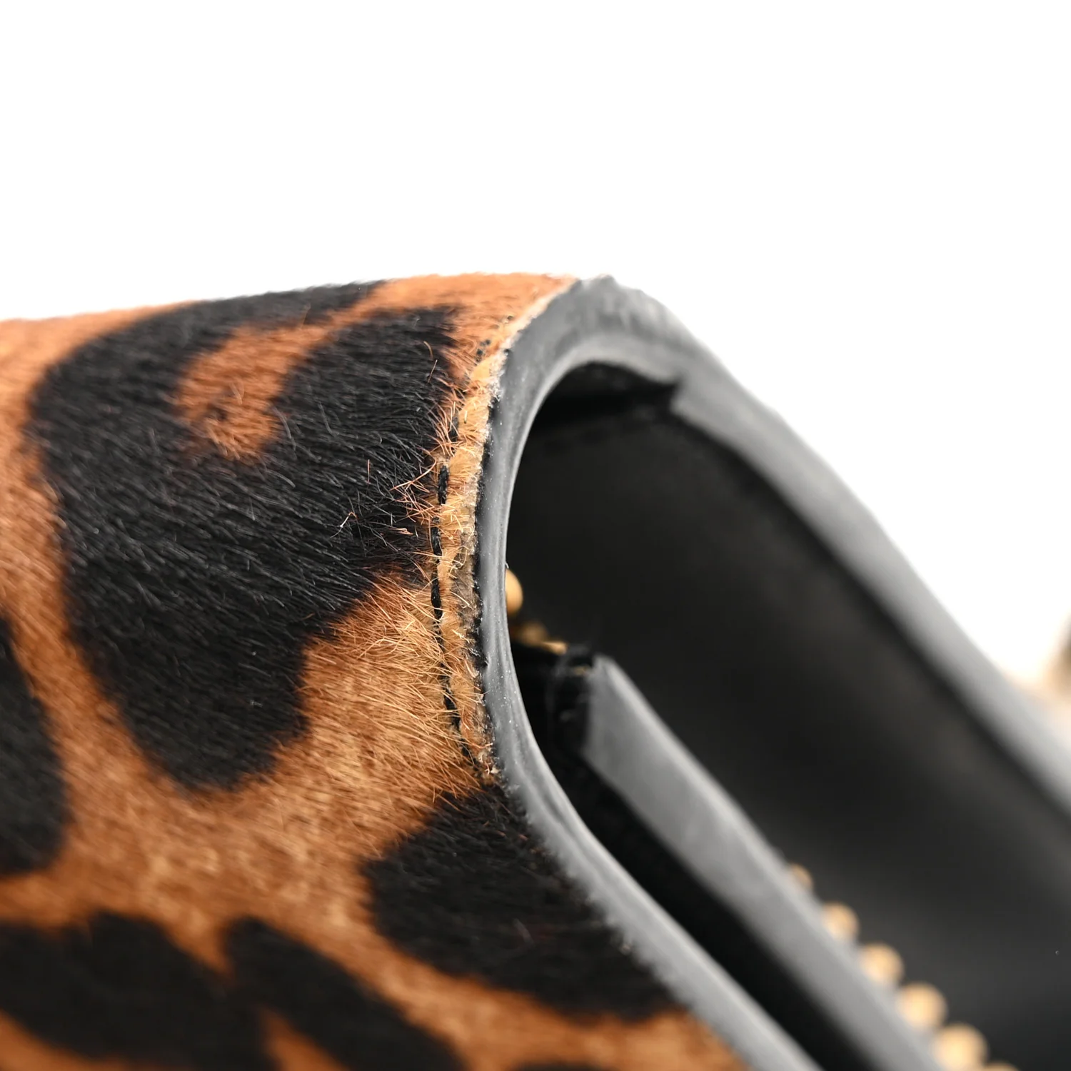 Pony Hair Leopard Print Classic Monogram Kate Tassel Chain Wallet Black - Image 11