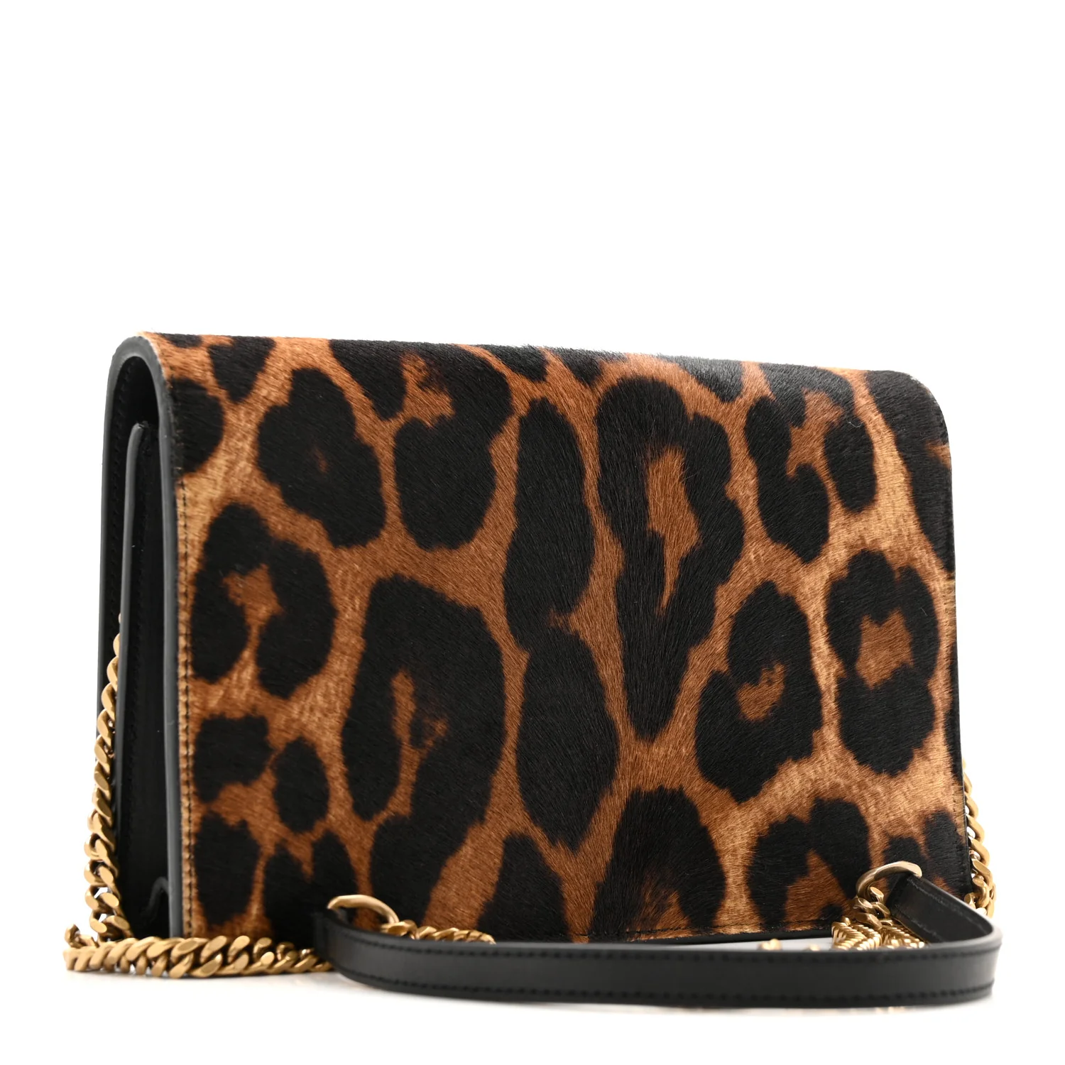 Pony Hair Leopard Print Classic Monogram Kate Tassel Chain Wallet Black - Image 3