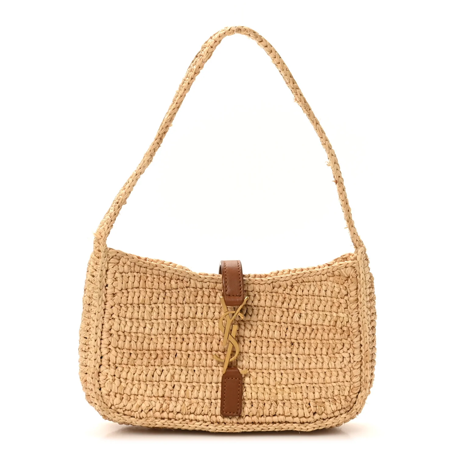 Raffia Calfskin Le 5 A 7 Mini Hobo Natural Brick