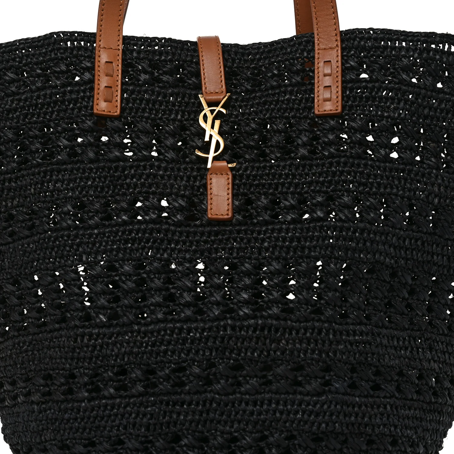 Raffia Calfskin Medium Panier Tote Black - Image 8