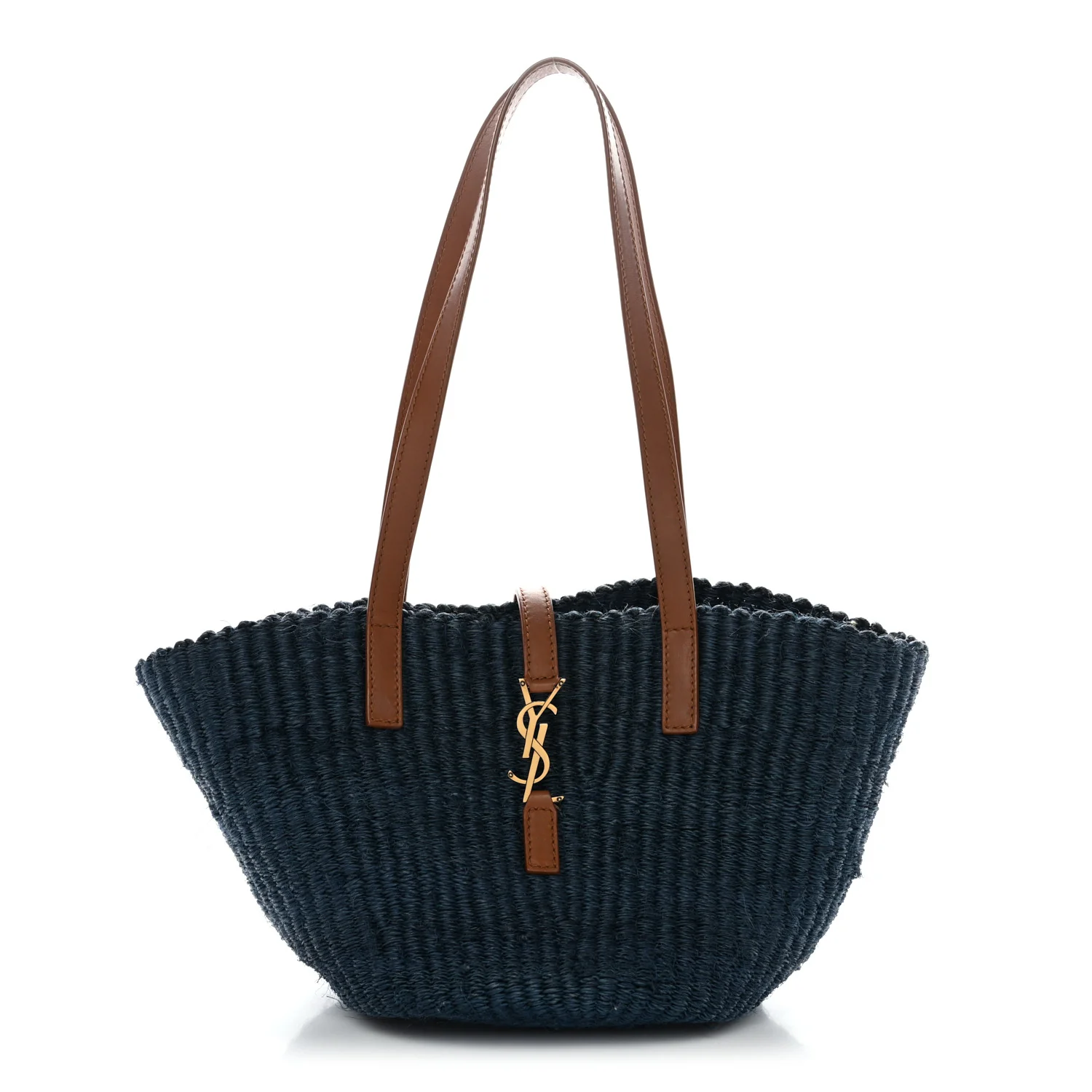 Raffia Calfskin Medium Panier Tote Blue Orchid Brick
