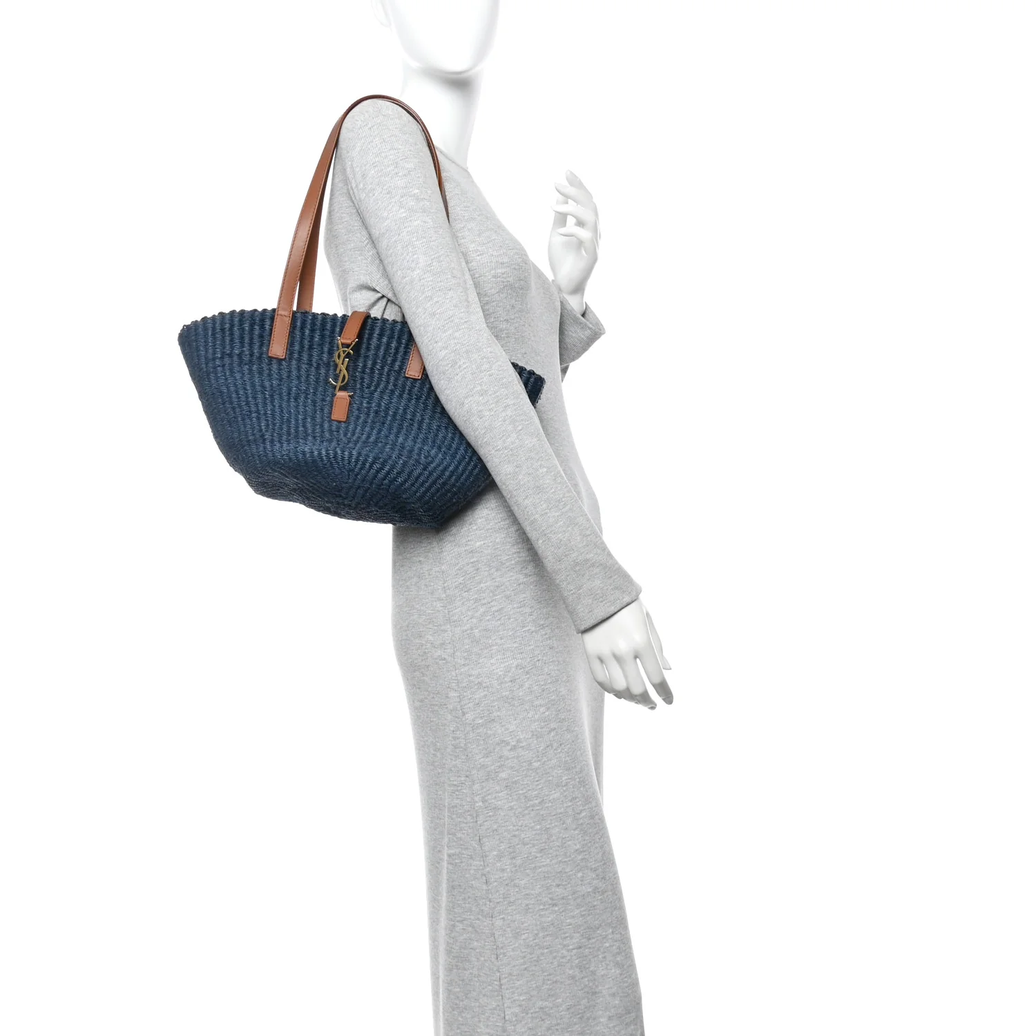 Raffia Calfskin Medium Panier Tote Blue Orchid Brick - Image 2