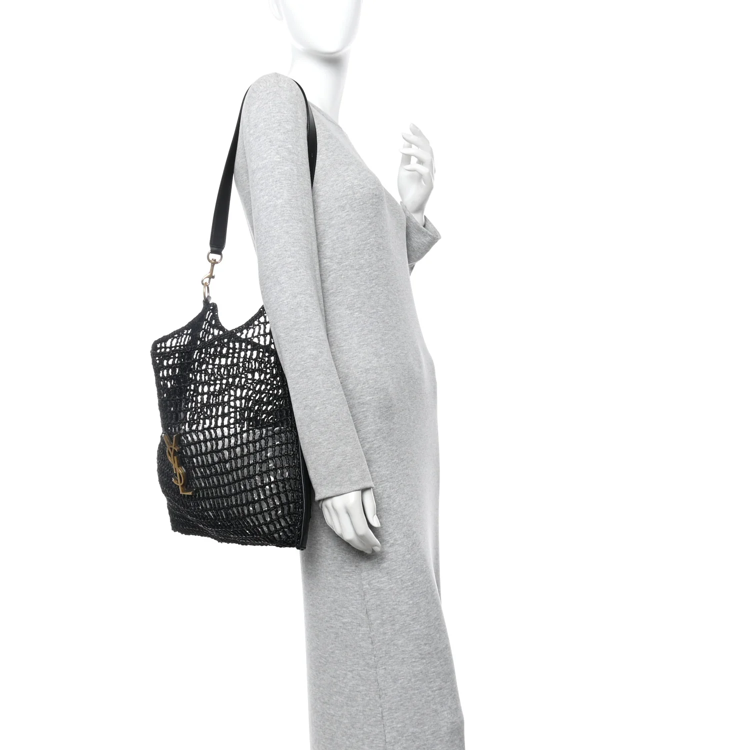 Raffia Calfskin Oxalis Shoulder Bag Black - Image 2