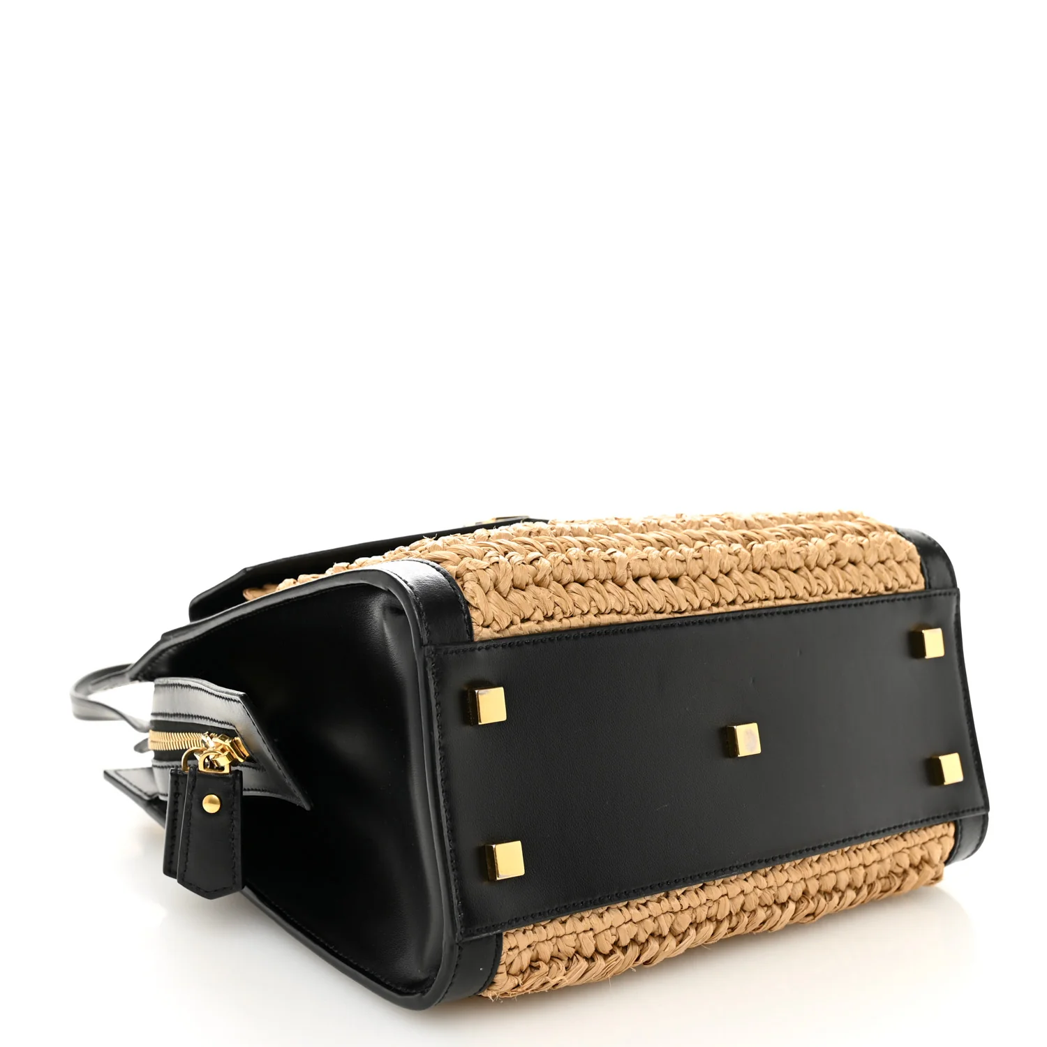 Raffia Calfskin Small Uptown Tote Black Natural - Image 4