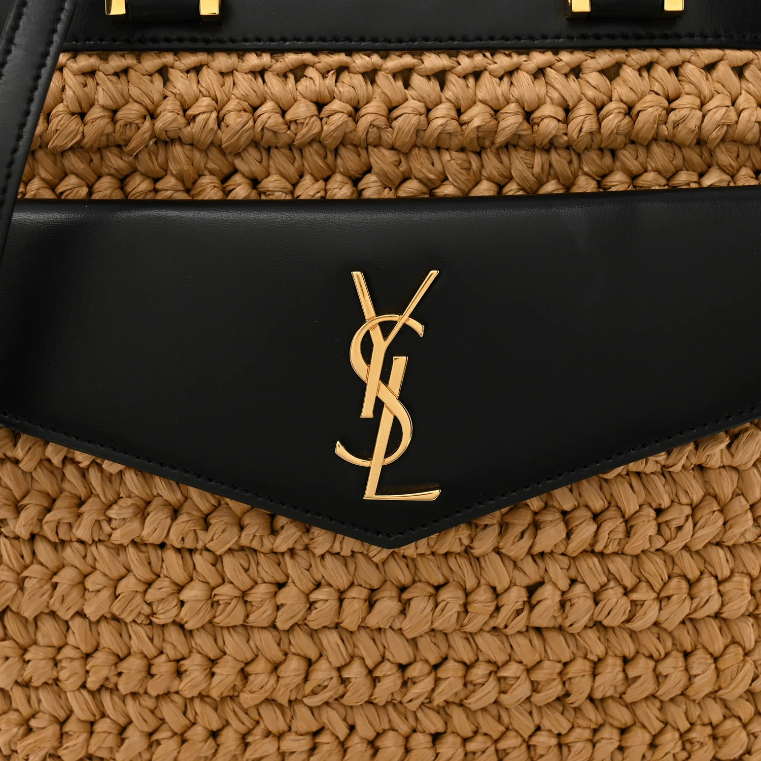 Raffia Calfskin Small Uptown Tote Black Natural - Image 8
