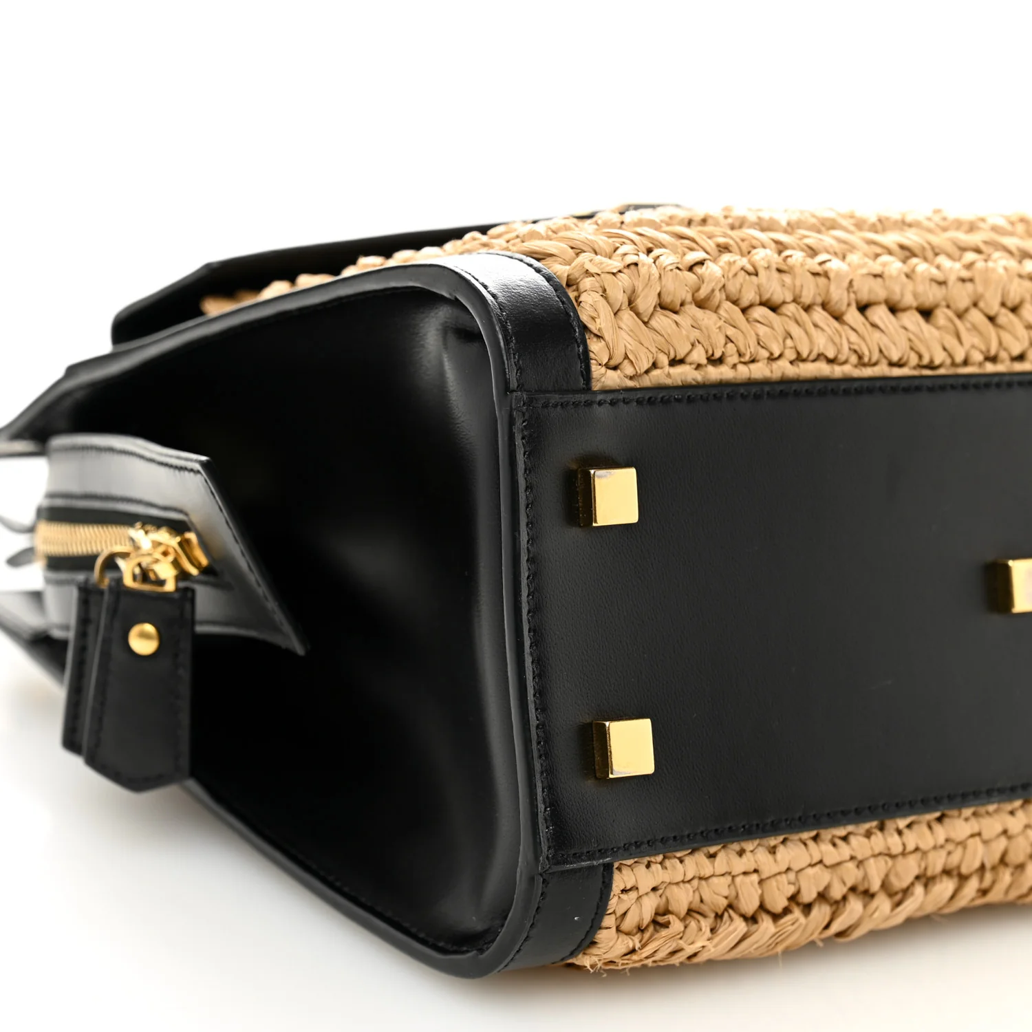 Raffia Calfskin Small Uptown Tote Black Natural - Image 9
