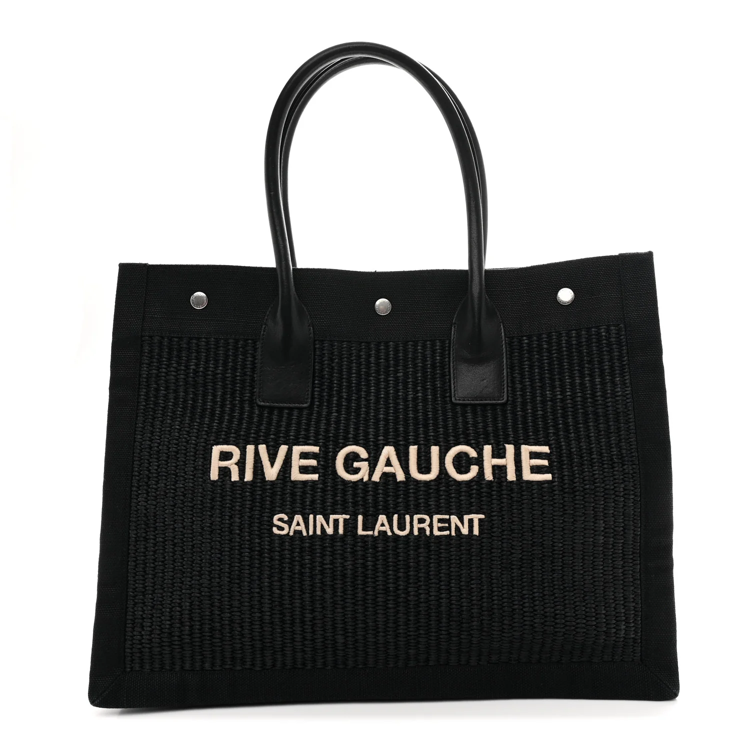 Raffia Linen Calfskin Rive Gauche Tote Black