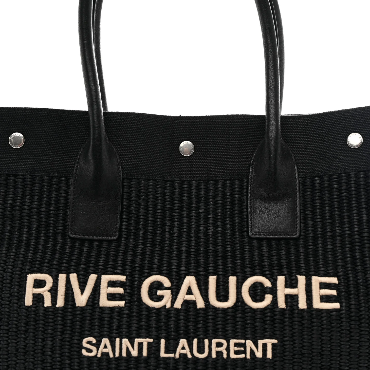 Raffia Linen Calfskin Rive Gauche Tote Black - Image 8