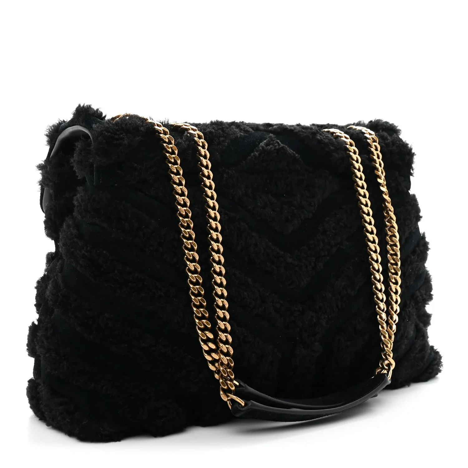 Shearling Y Quilted Monogram Medium Loulou Chain Satchel Black - Image 3