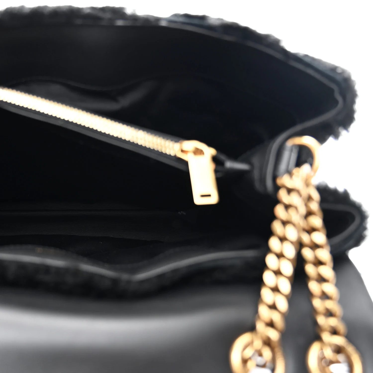Shearling Y Quilted Monogram Medium Loulou Chain Satchel Black - Image 6