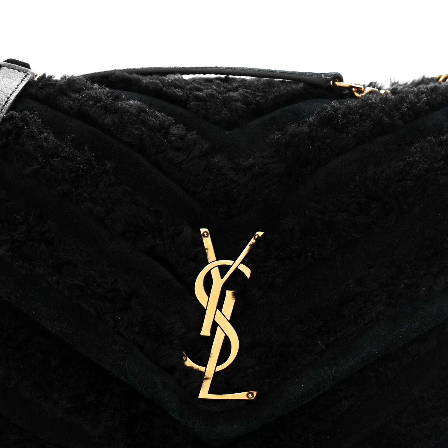Shearling Y Quilted Monogram Medium Loulou Chain Satchel Black - Image 9
