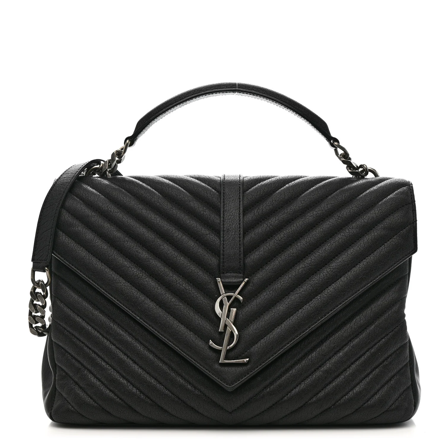 Sheepskin Matelasse Chevron Monogram Large College Satchel Black
