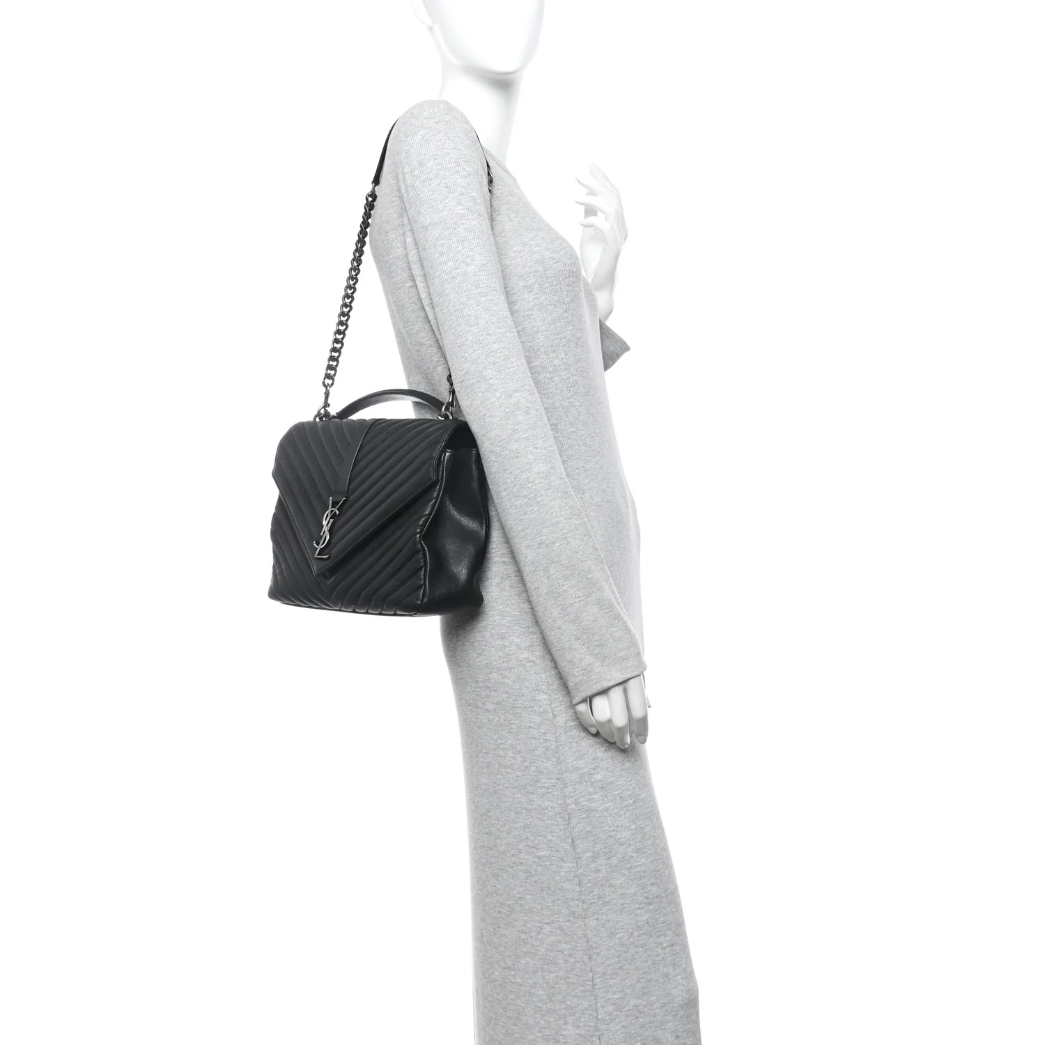 Sheepskin Matelasse Chevron Monogram Large College Satchel Black - Image 2