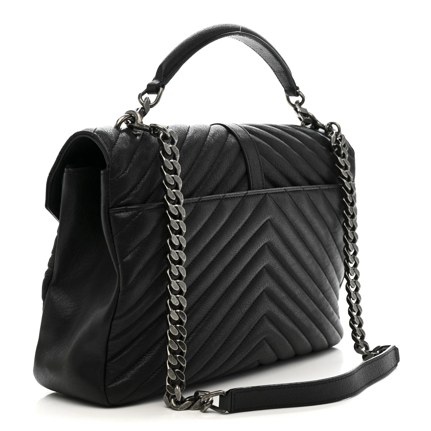 Sheepskin Matelasse Chevron Monogram Large College Satchel Black - Image 3