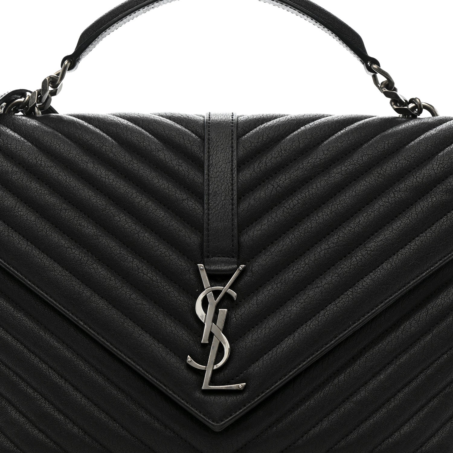 Sheepskin Matelasse Chevron Monogram Large College Satchel Black - Image 9
