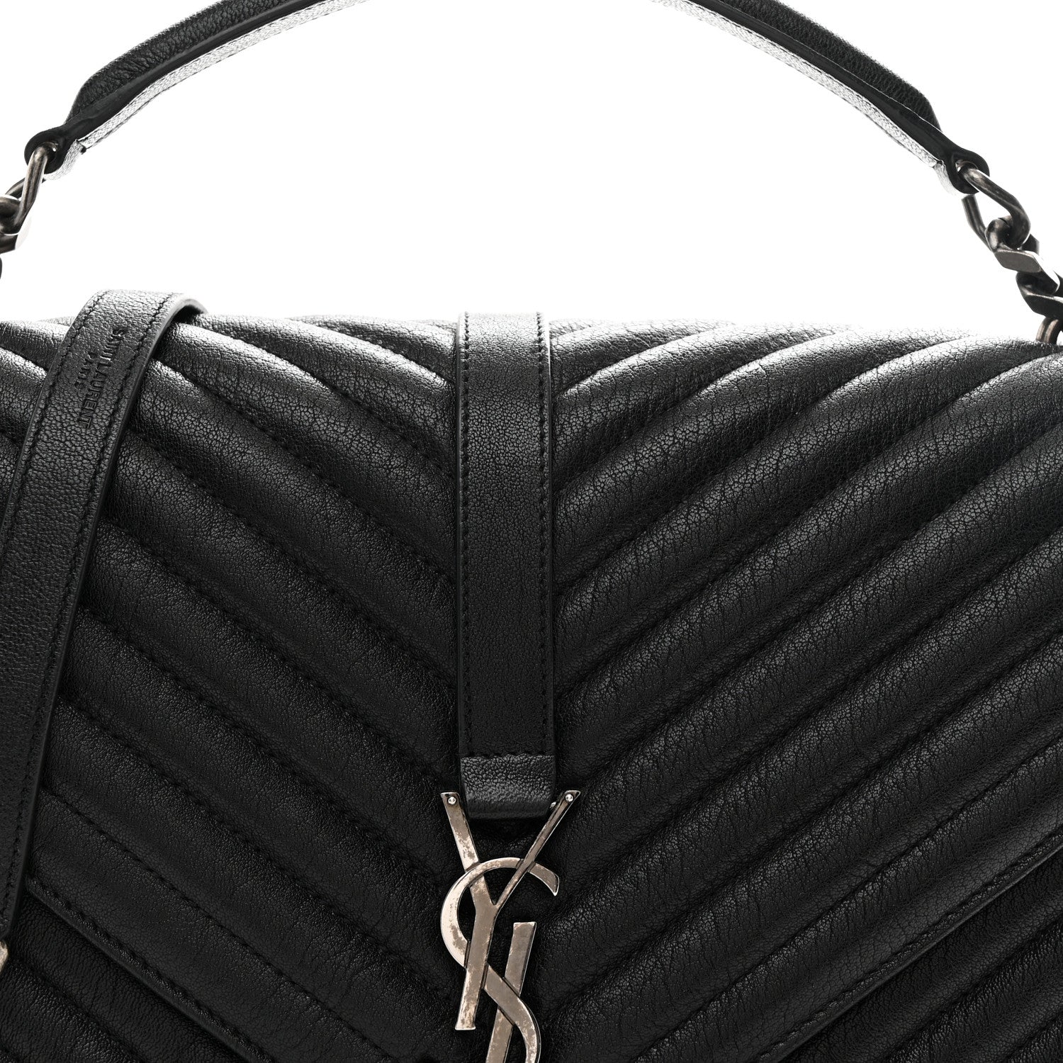 Sheepskin Matelasse Chevron Monogram Large College Satchel Black - Image 16