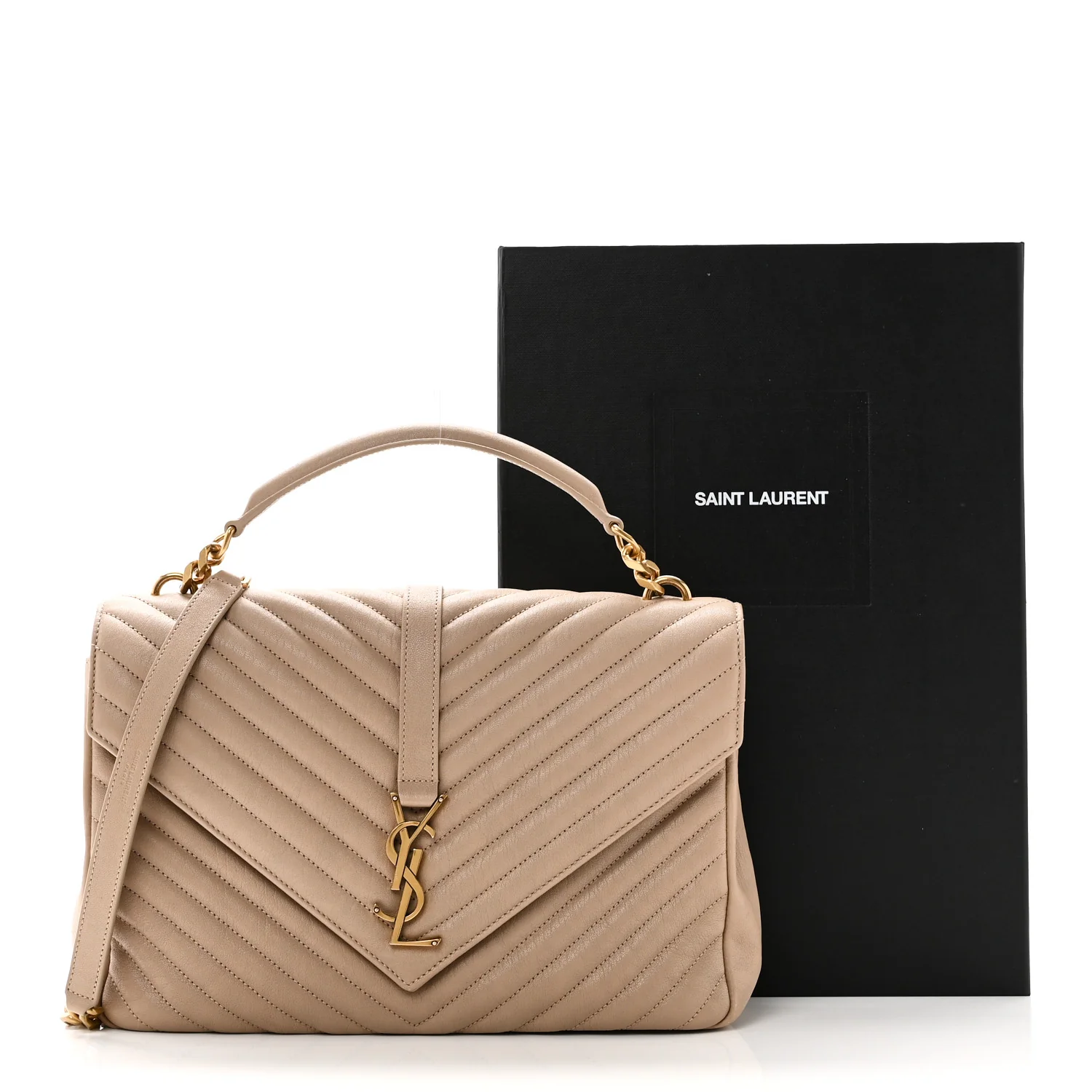 Sheepskin Matelasse Chevron Monogram Large College Satchel Dark Beige - Image 11