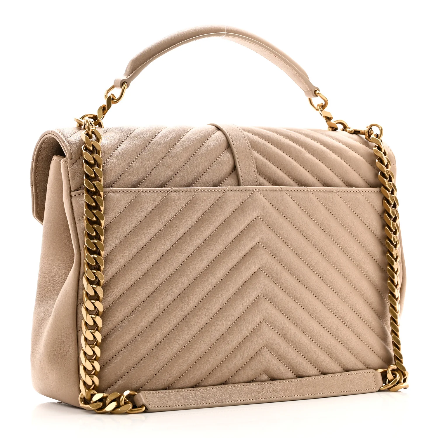 Sheepskin Matelasse Chevron Monogram Large College Satchel Dark Beige - Image 3