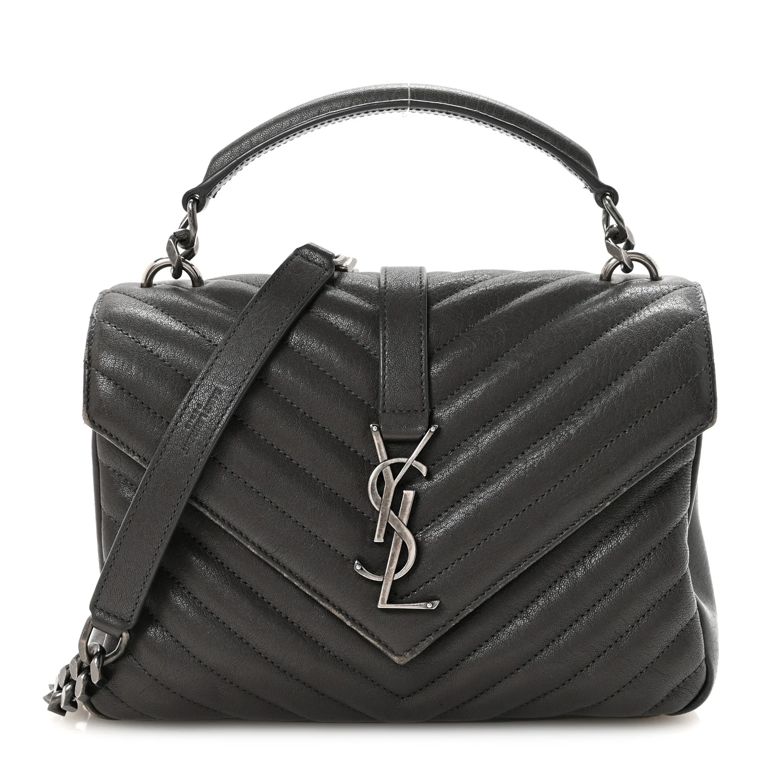 Sheepskin Matelasse Chevron Monogram Medium College Bag Asphalt