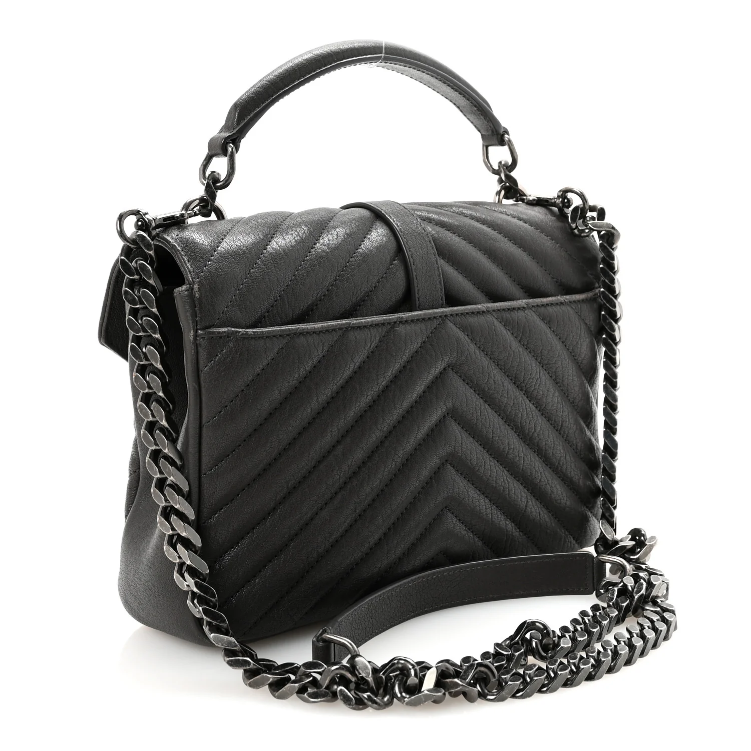 Sheepskin Matelasse Chevron Monogram Medium College Bag Asphalt - Image 3