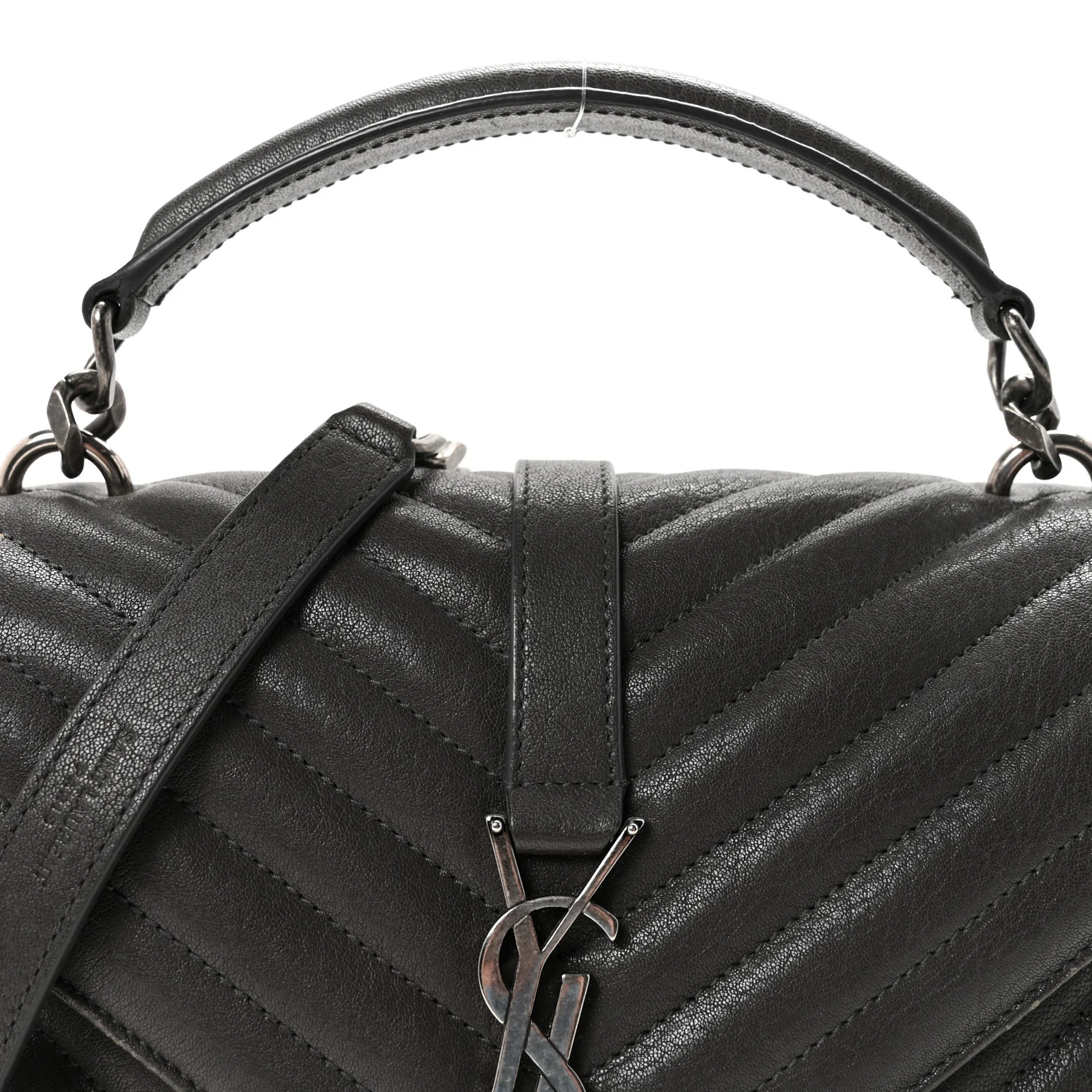 Sheepskin Matelasse Chevron Monogram Medium College Bag Asphalt - Image 7