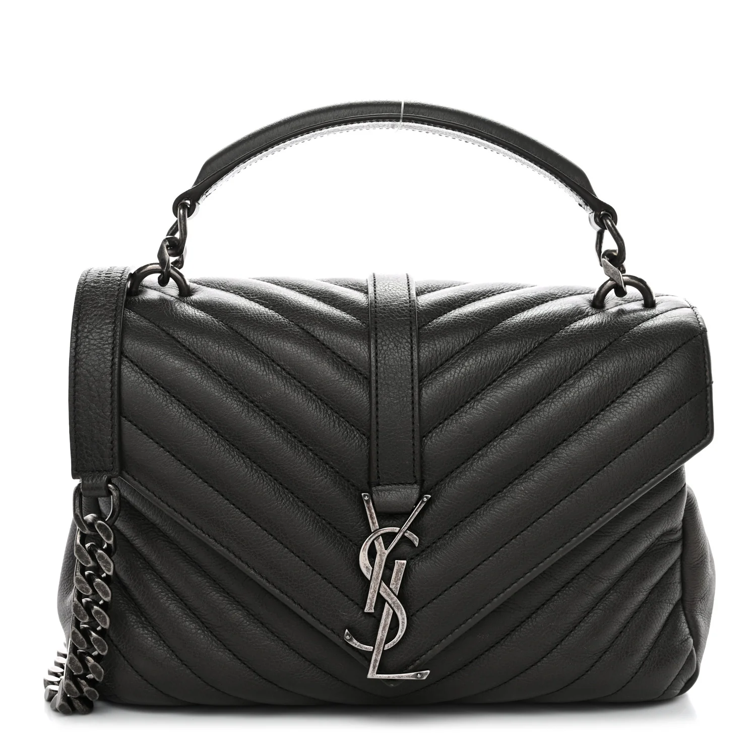 Sheepskin Matelasse Chevron Monogram Medium College Bag Asphalt