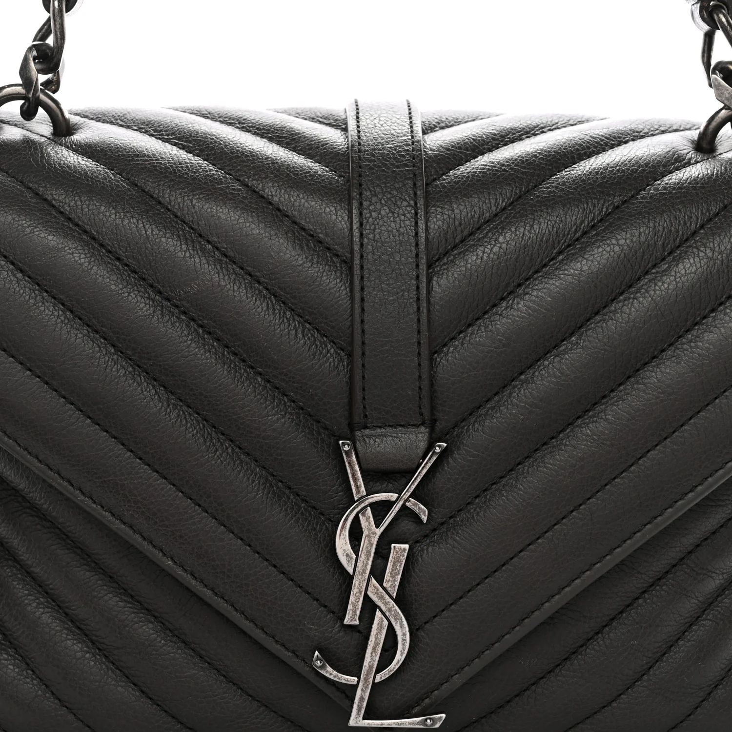 Sheepskin Matelasse Chevron Monogram Medium College Bag Asphalt - Image 8