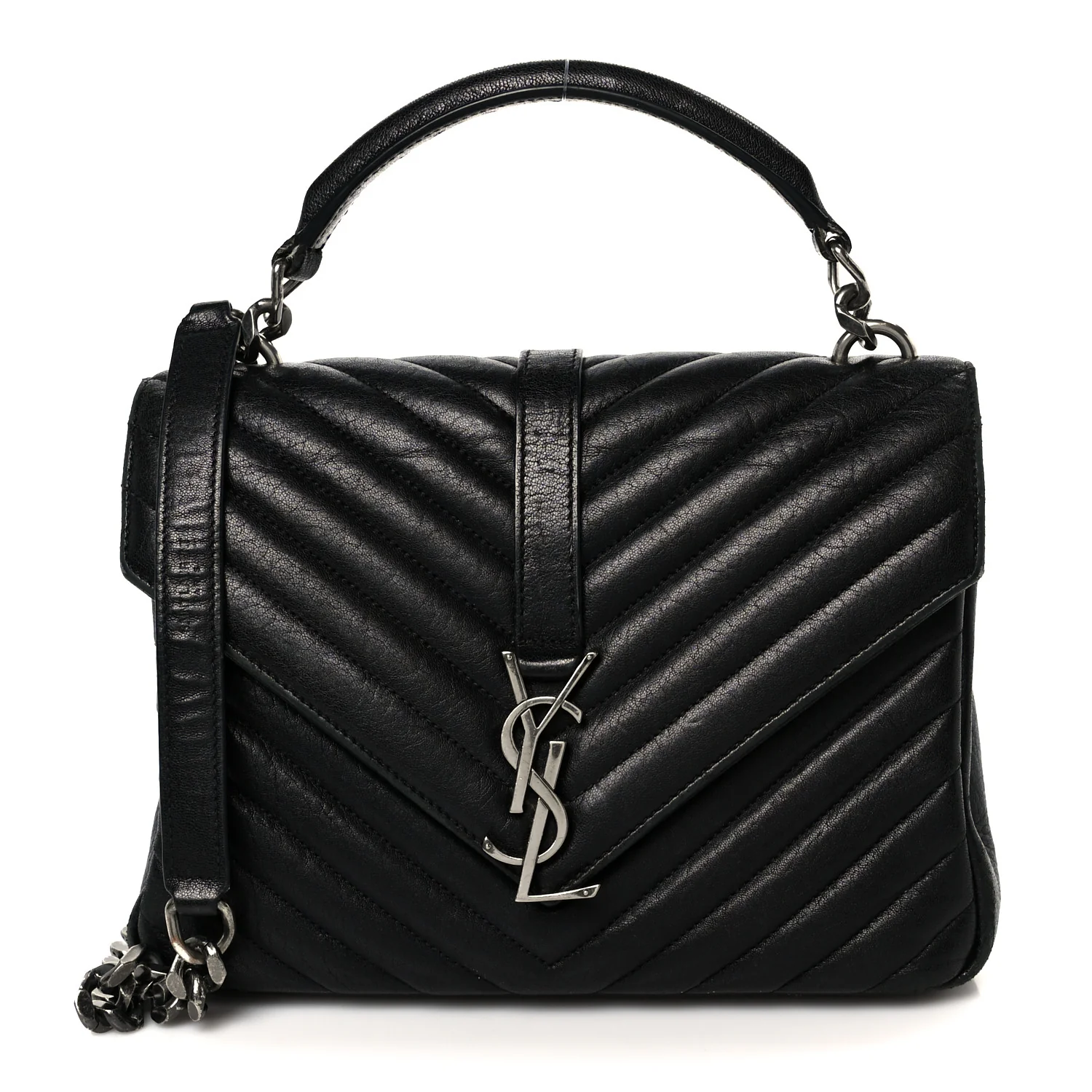 Sheepskin Matelasse Chevron Monogram Medium College Bag Black