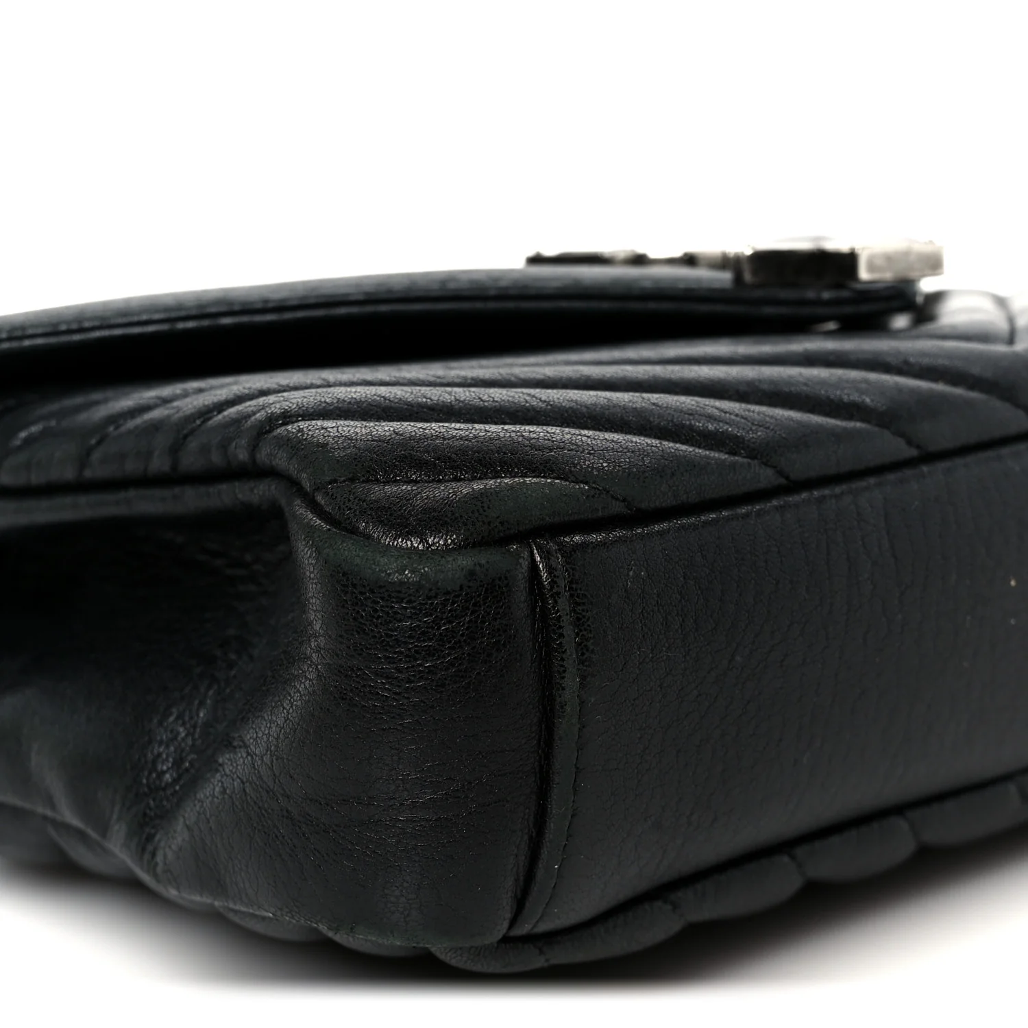 Sheepskin Matelasse Chevron Monogram Medium College Bag Black - Image 10