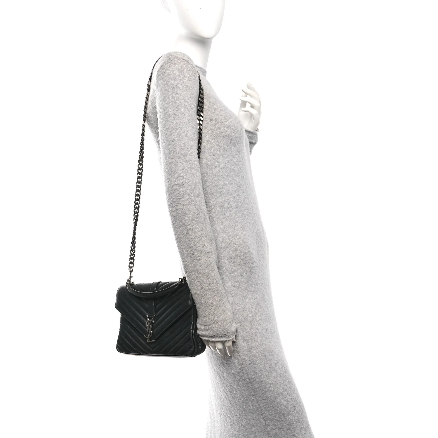 Sheepskin Matelasse Chevron Monogram Medium College Bag Black - Image 2
