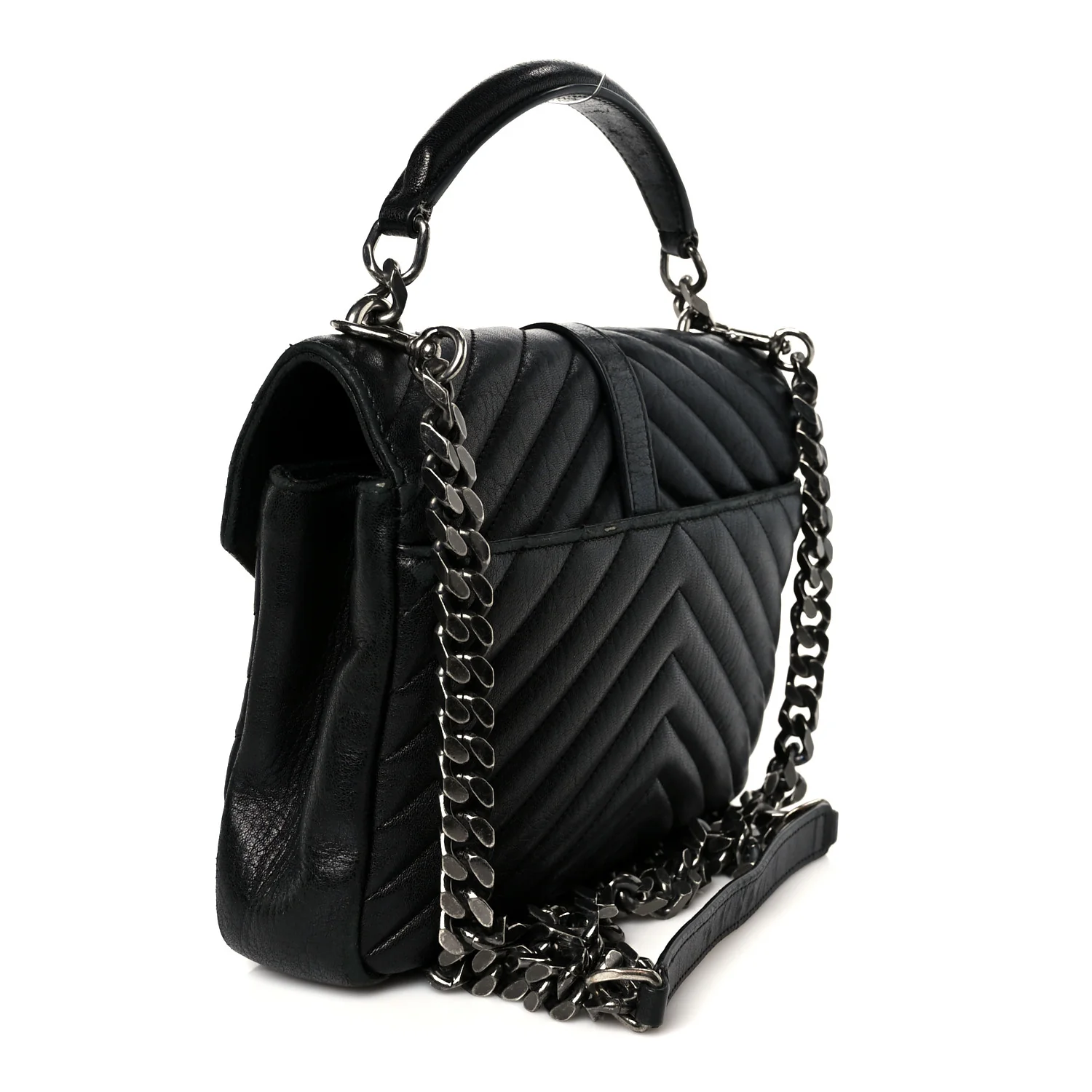 Sheepskin Matelasse Chevron Monogram Medium College Bag Black - Image 3