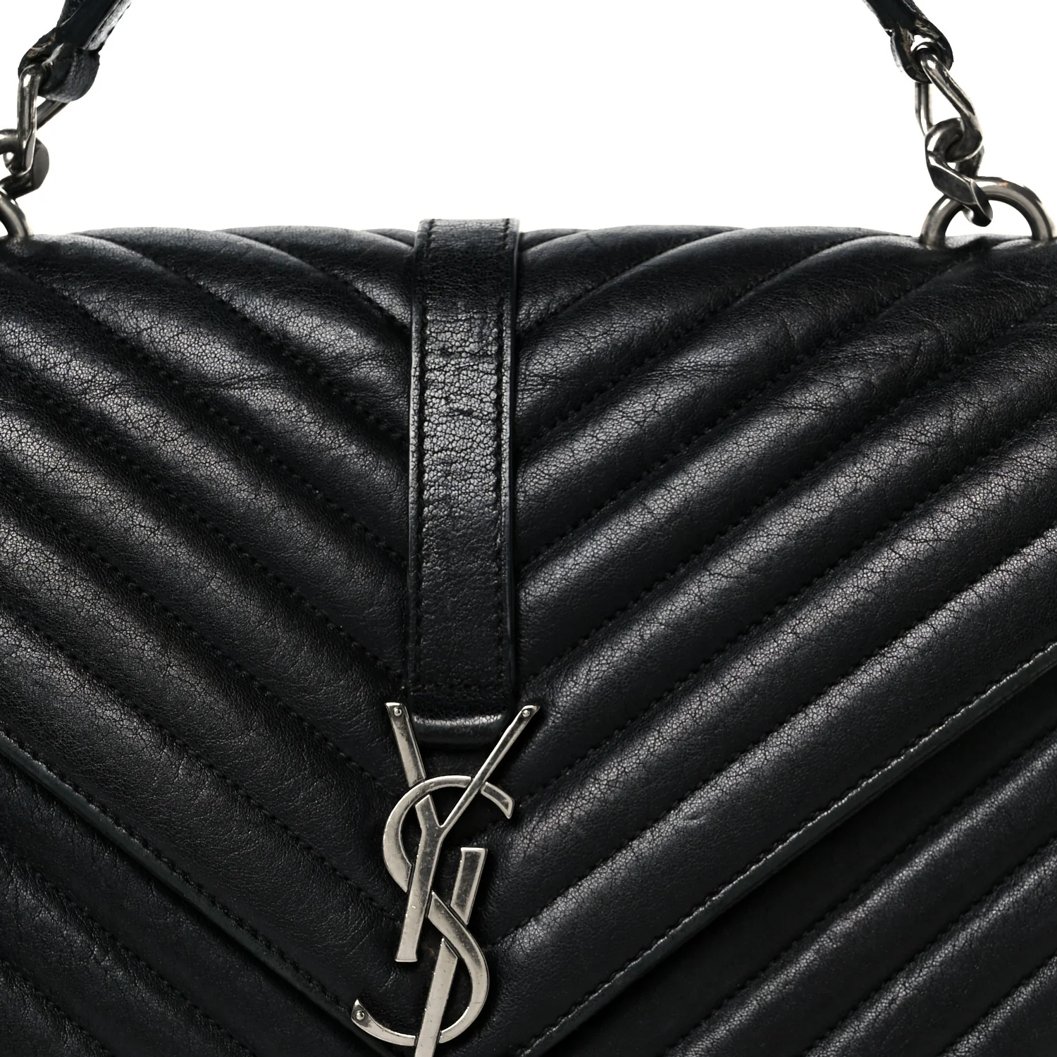 Sheepskin Matelasse Chevron Monogram Medium College Bag Black - Image 9