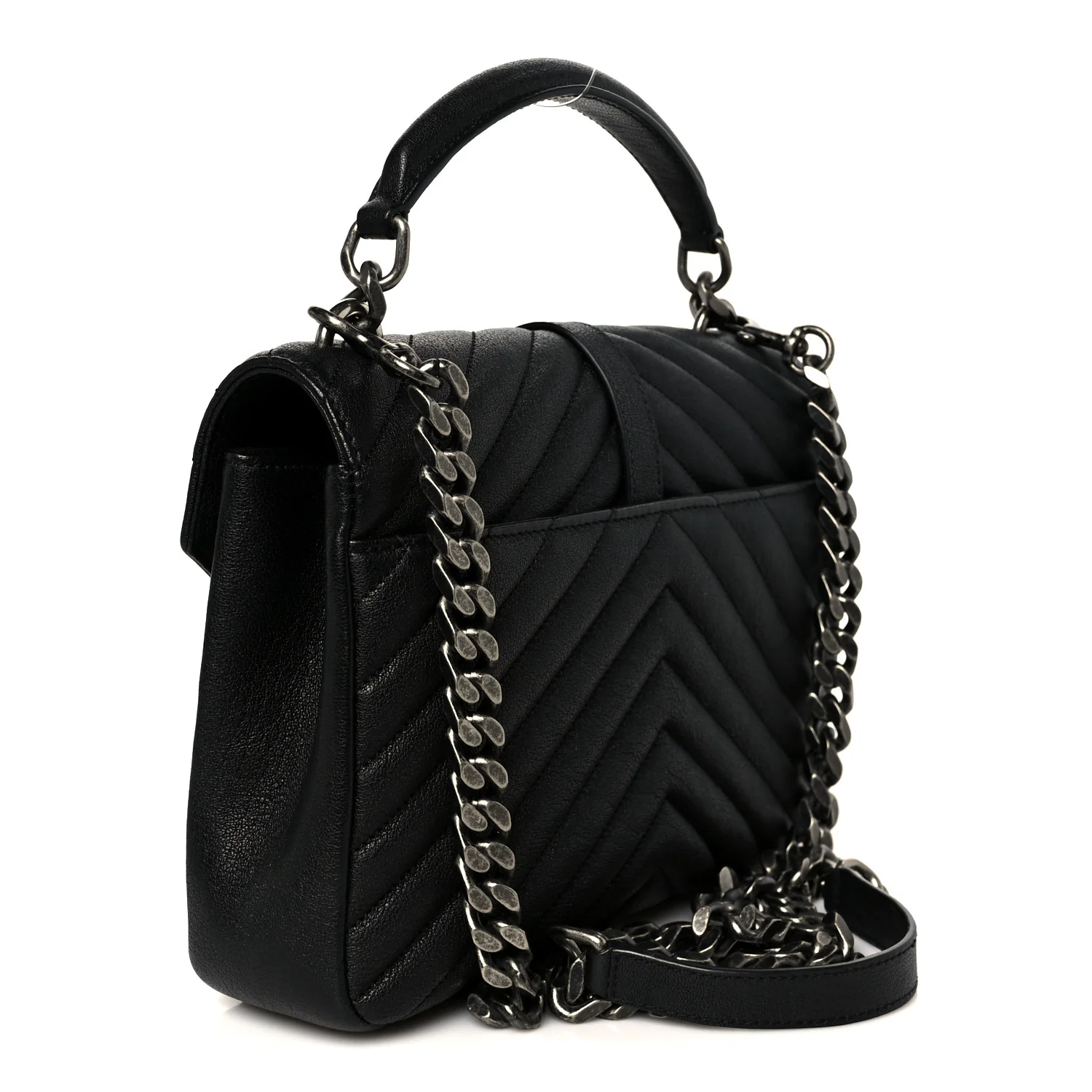 Sheepskin Matelasse Chevron Monogram Medium College Bag Black - Image 2