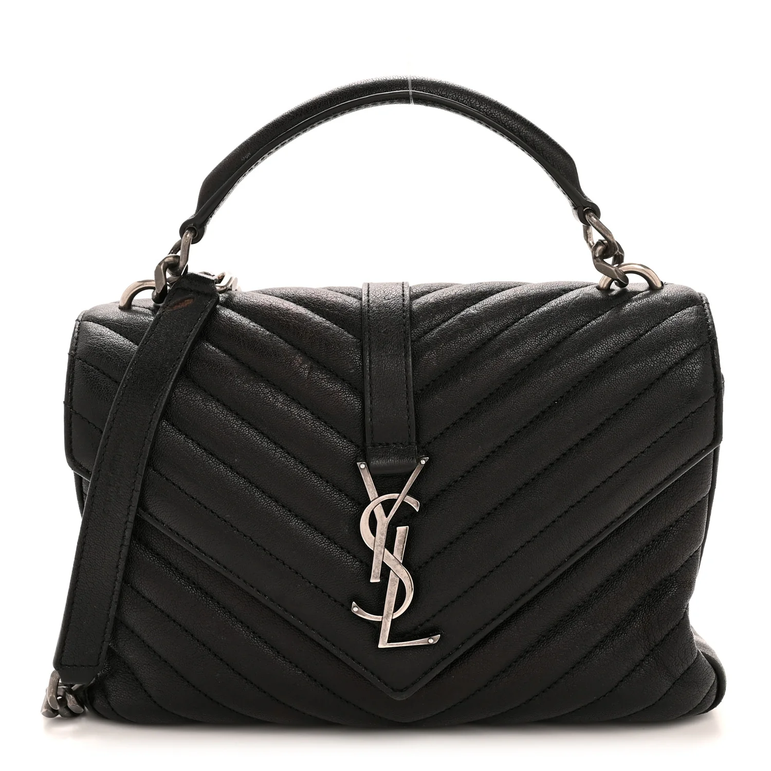 Sheepskin Matelasse Chevron Monogram Medium College Bag Black