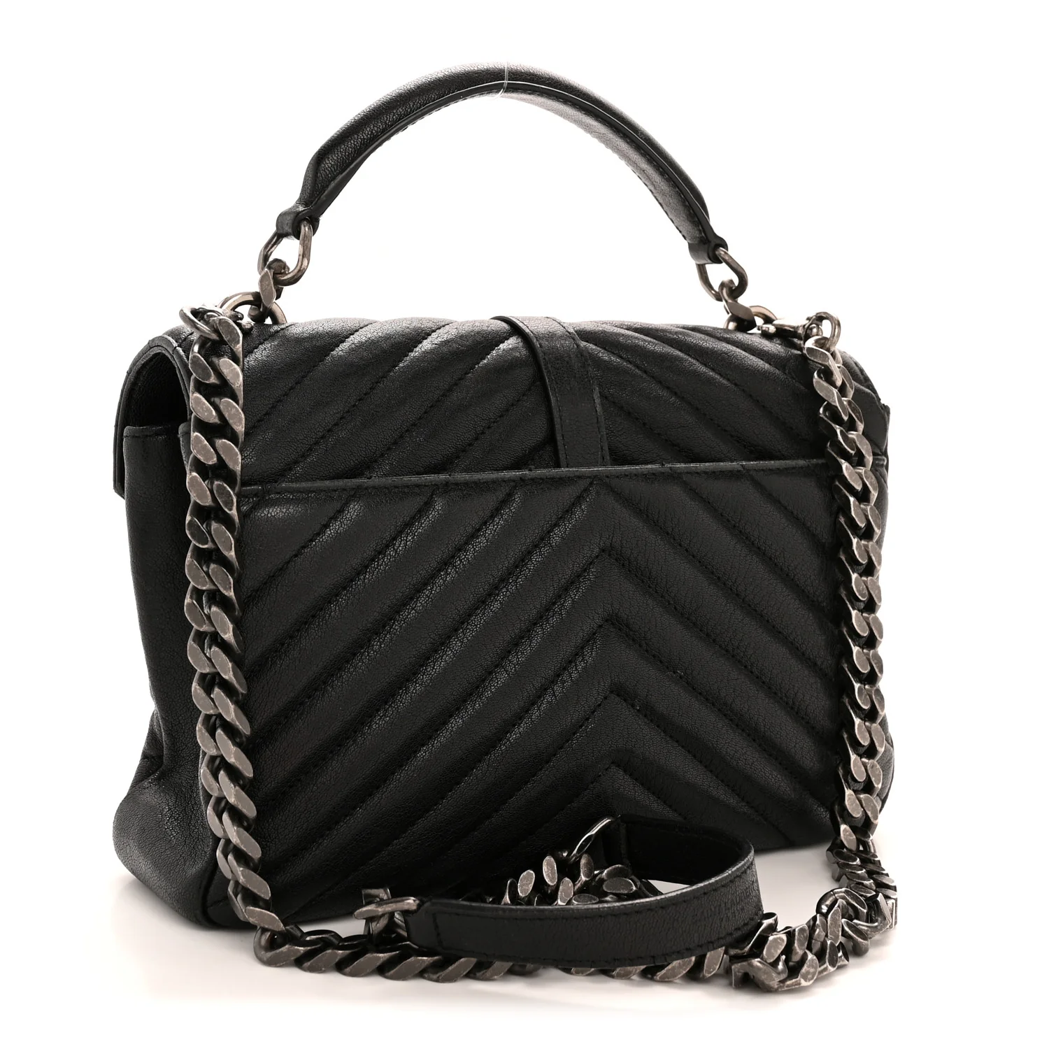 Sheepskin Matelasse Chevron Monogram Medium College Bag Black - Image 3