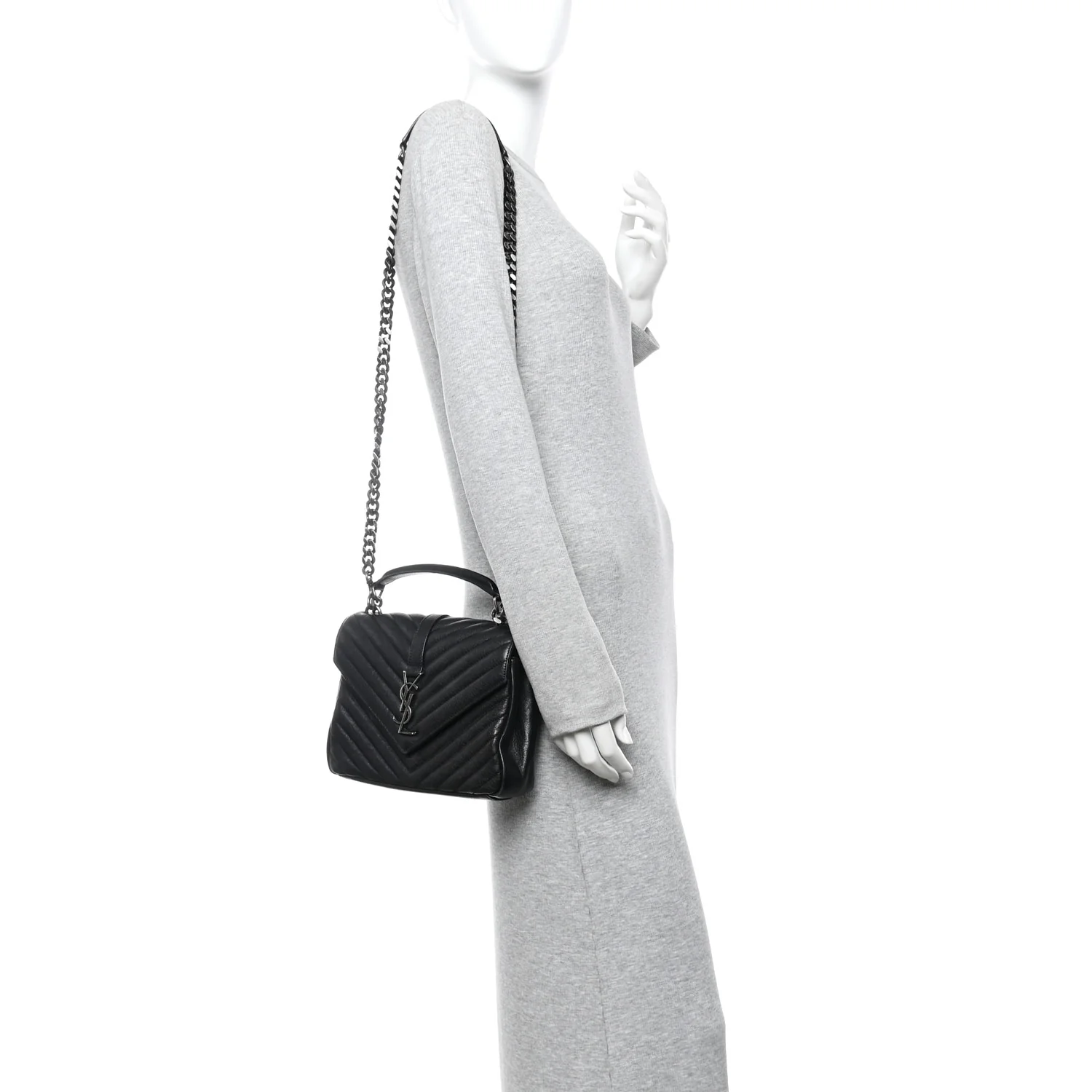 Sheepskin Matelasse Chevron Monogram Medium College Bag Black - Image 2