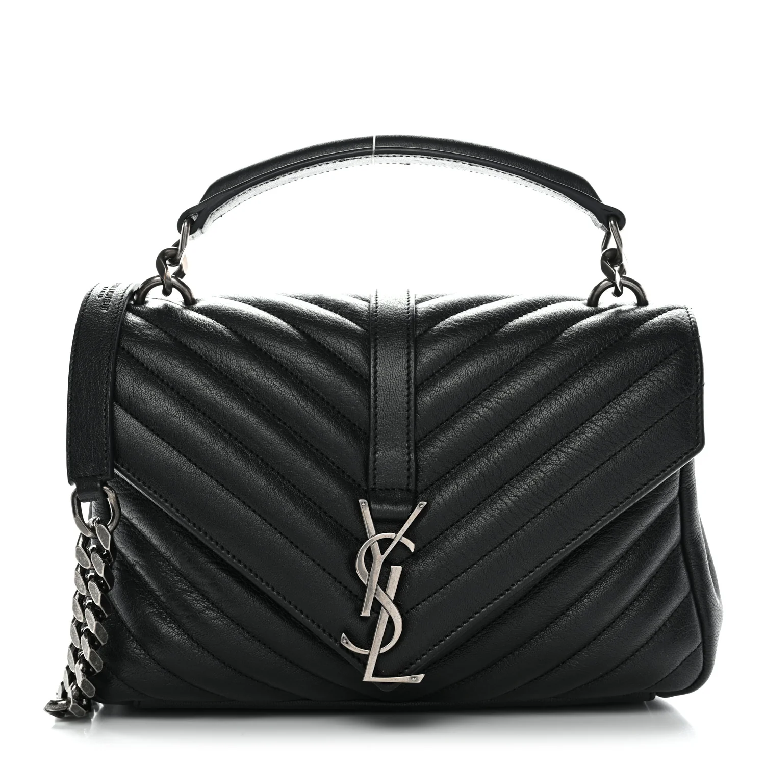 Sheepskin Matelasse Chevron Monogram Medium College Bag Black