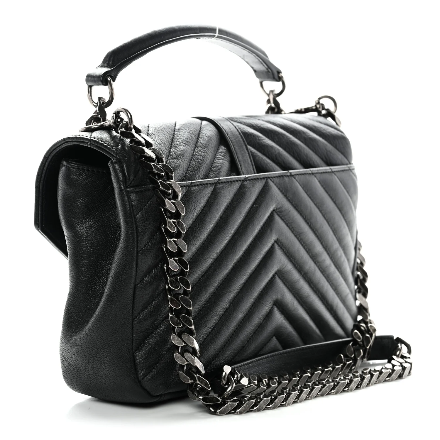 Sheepskin Matelasse Chevron Monogram Medium College Bag Black - Image 3