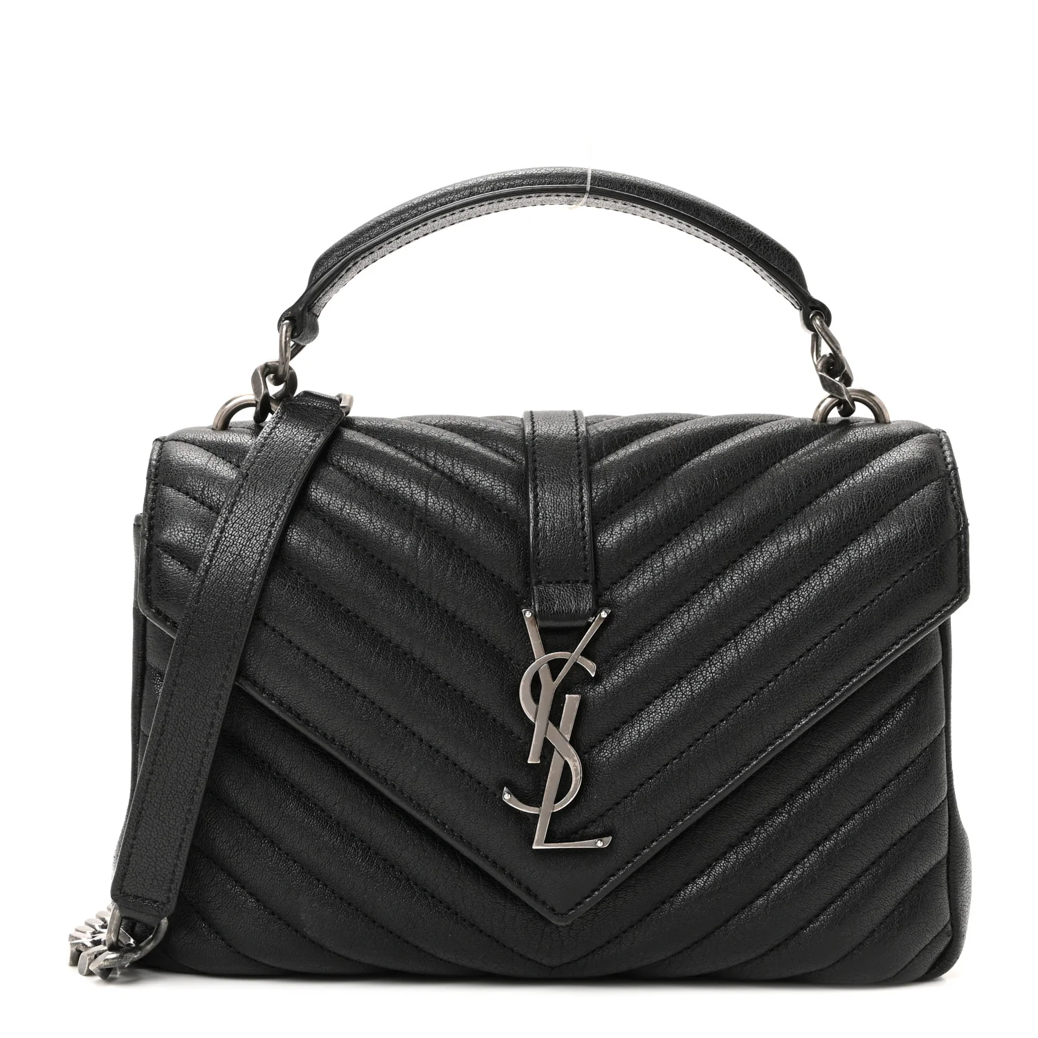 Sheepskin Matelasse Chevron Monogram Medium College Bag Black