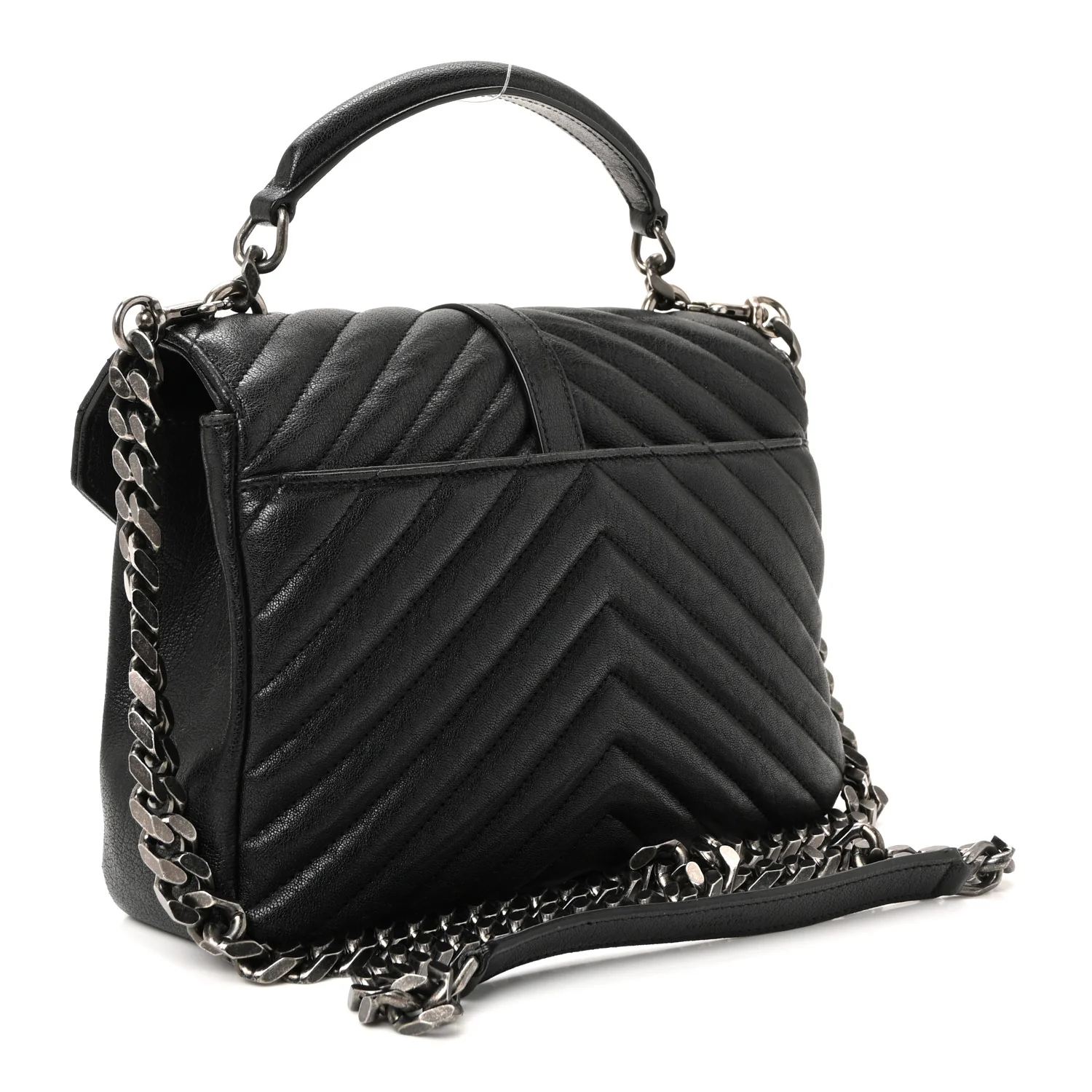 Sheepskin Matelasse Chevron Monogram Medium College Bag Black - Image 3